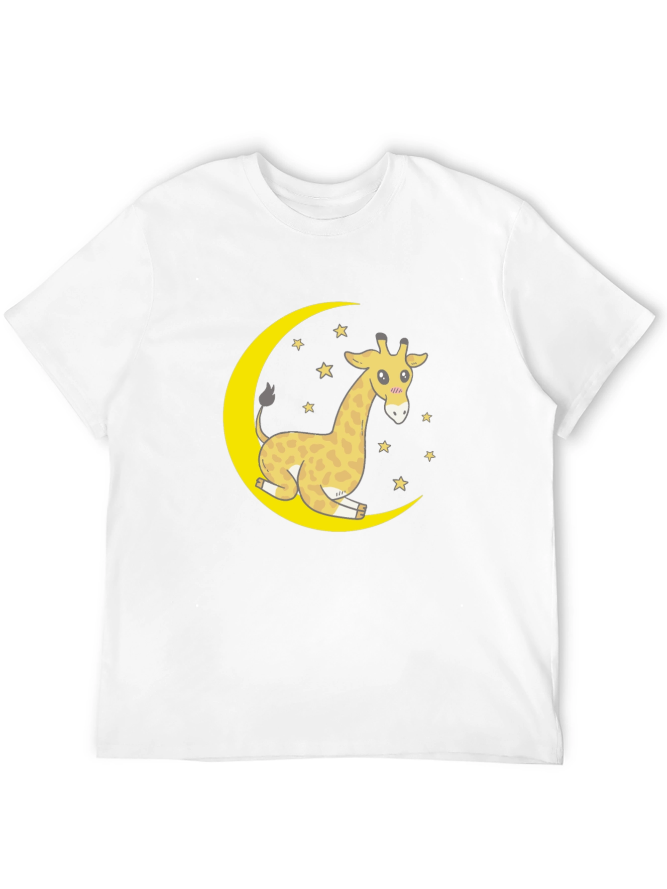 Cute Giraffe on Moon Graphic T-Shirt - Black