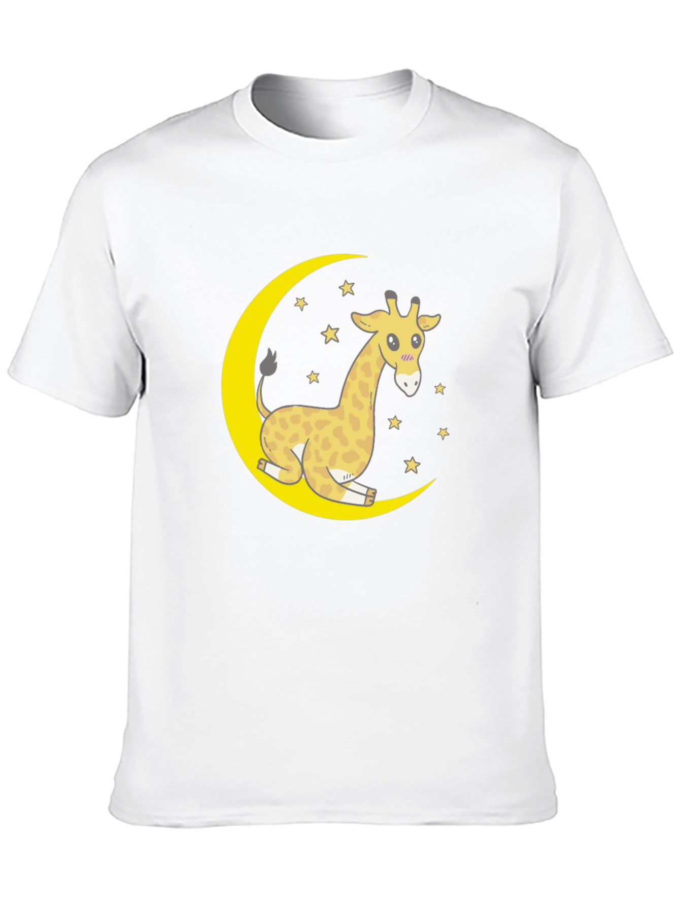 Cute Giraffe on Moon Graphic T-Shirt - Black