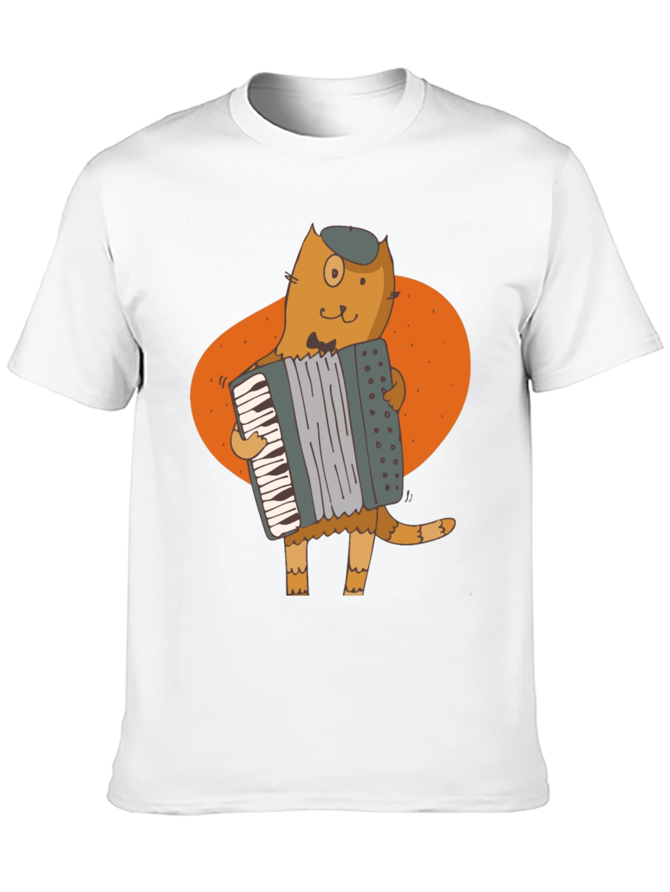 Cat Accordion Player Black T-Shirt