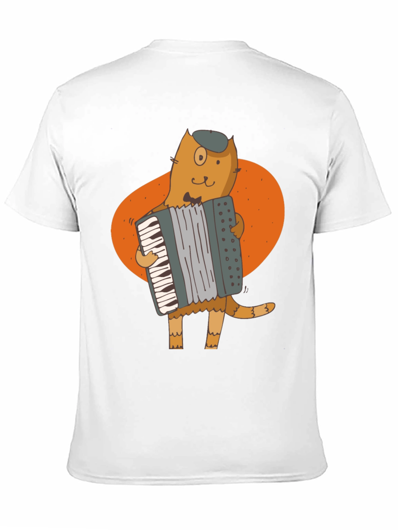 Cat Accordion Player Black T-Shirt
