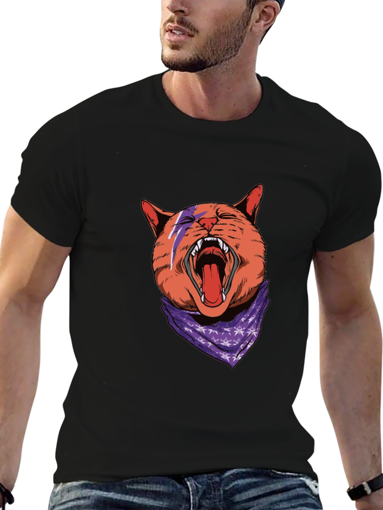 Cat Lightning Bolt Bandana T-Shirt