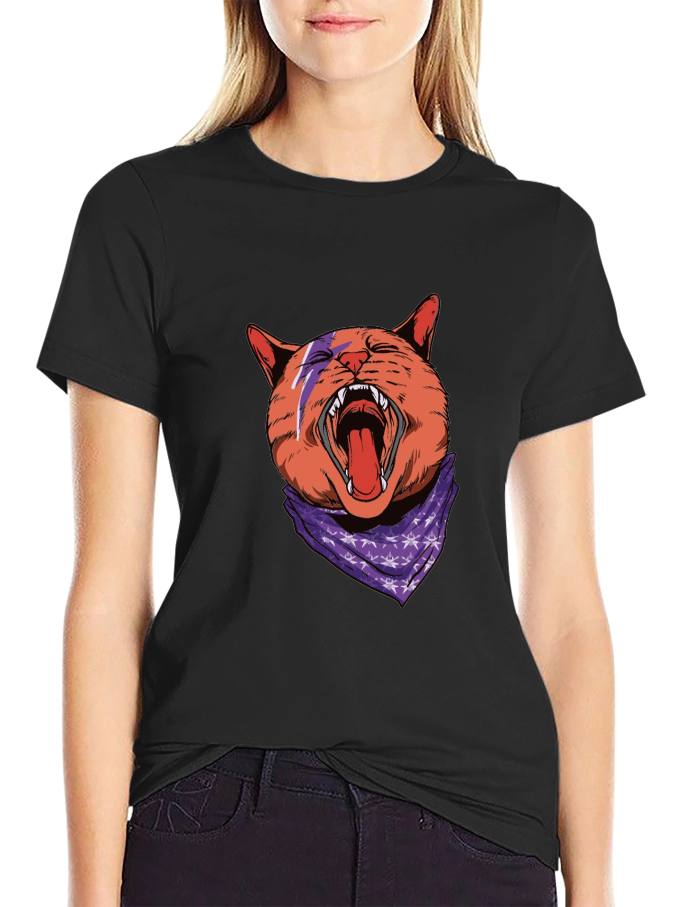 Cat Lightning Bolt Bandana T-Shirt