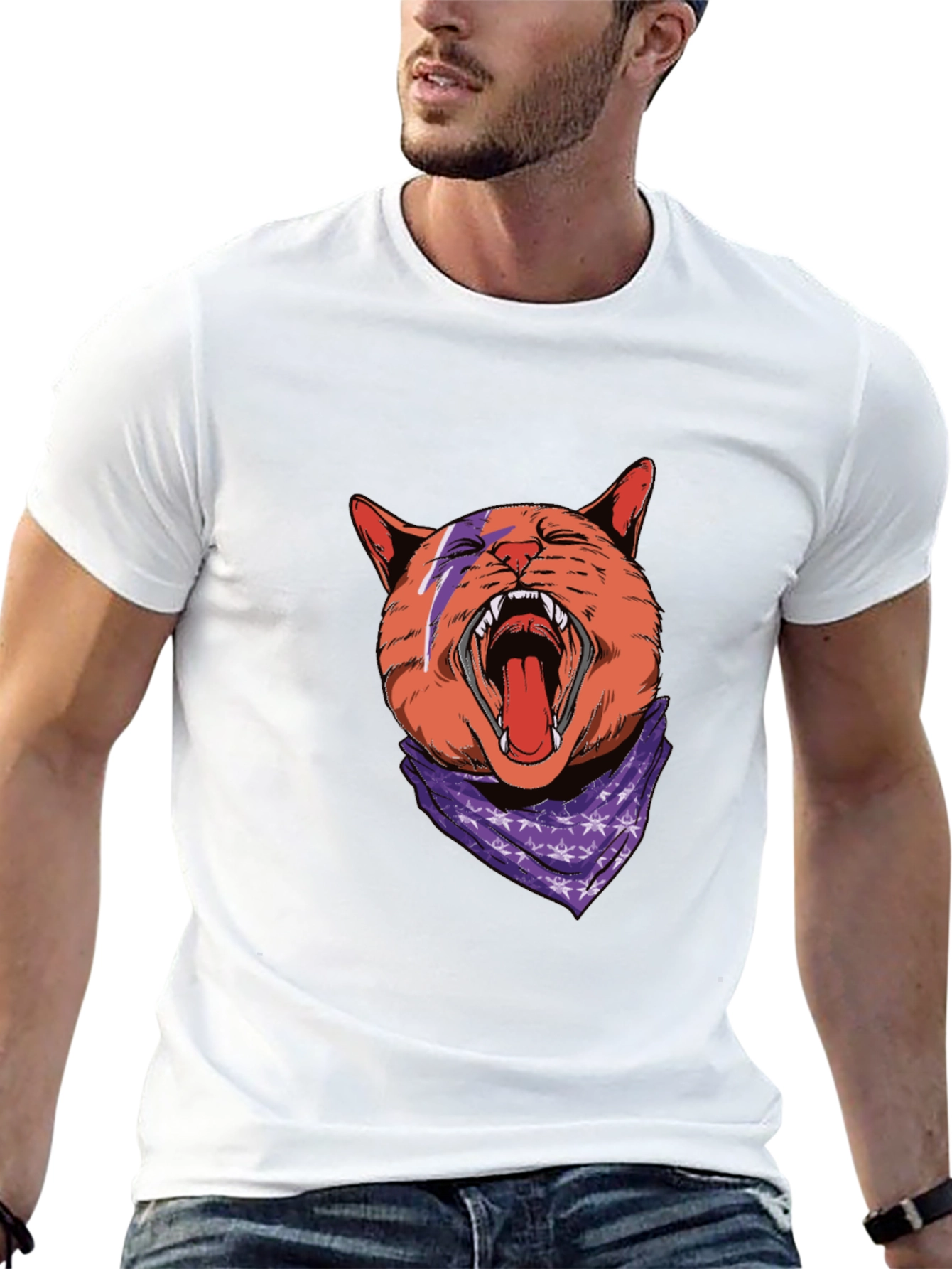 Cat Lightning Bolt Bandana T-Shirt