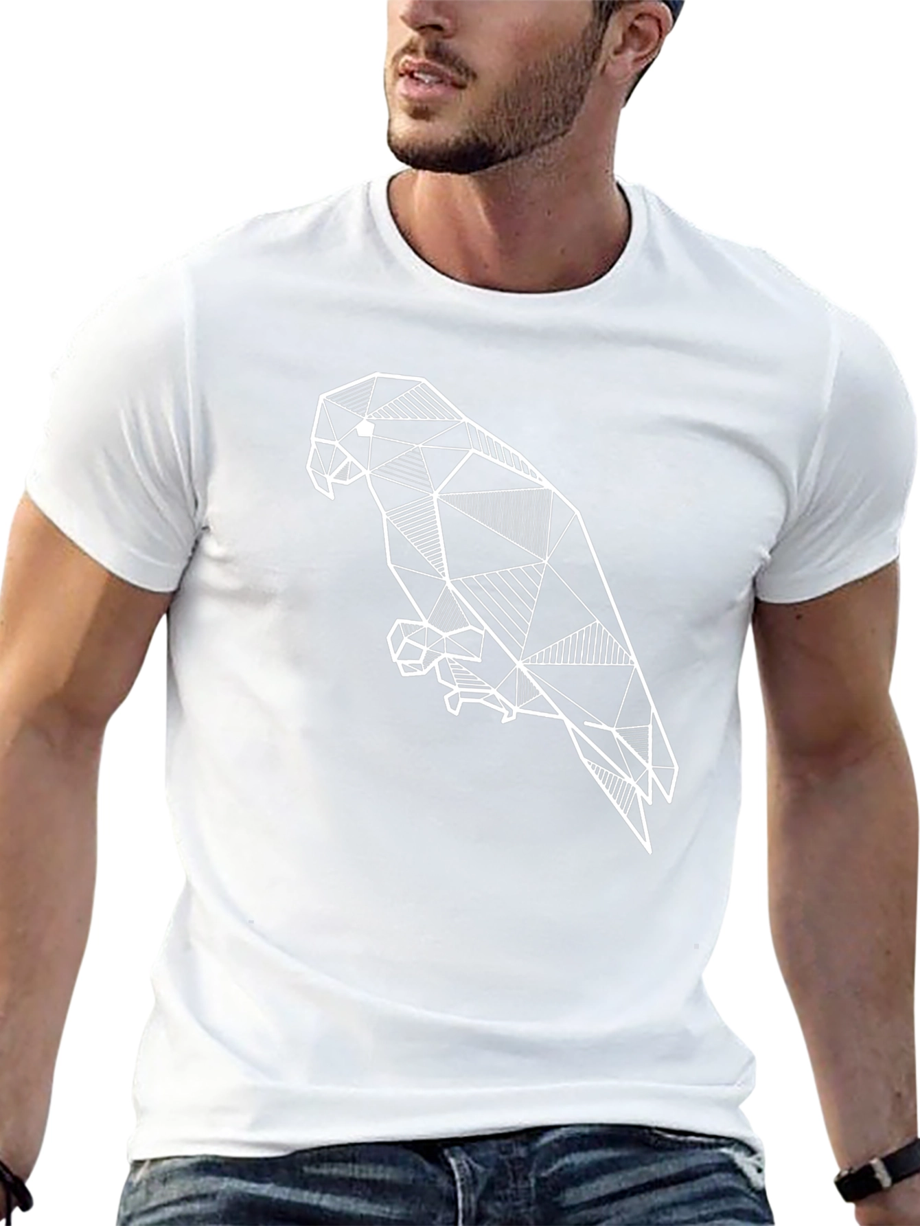 Geometric Parrot T-Shirt - Modern Line Art Design