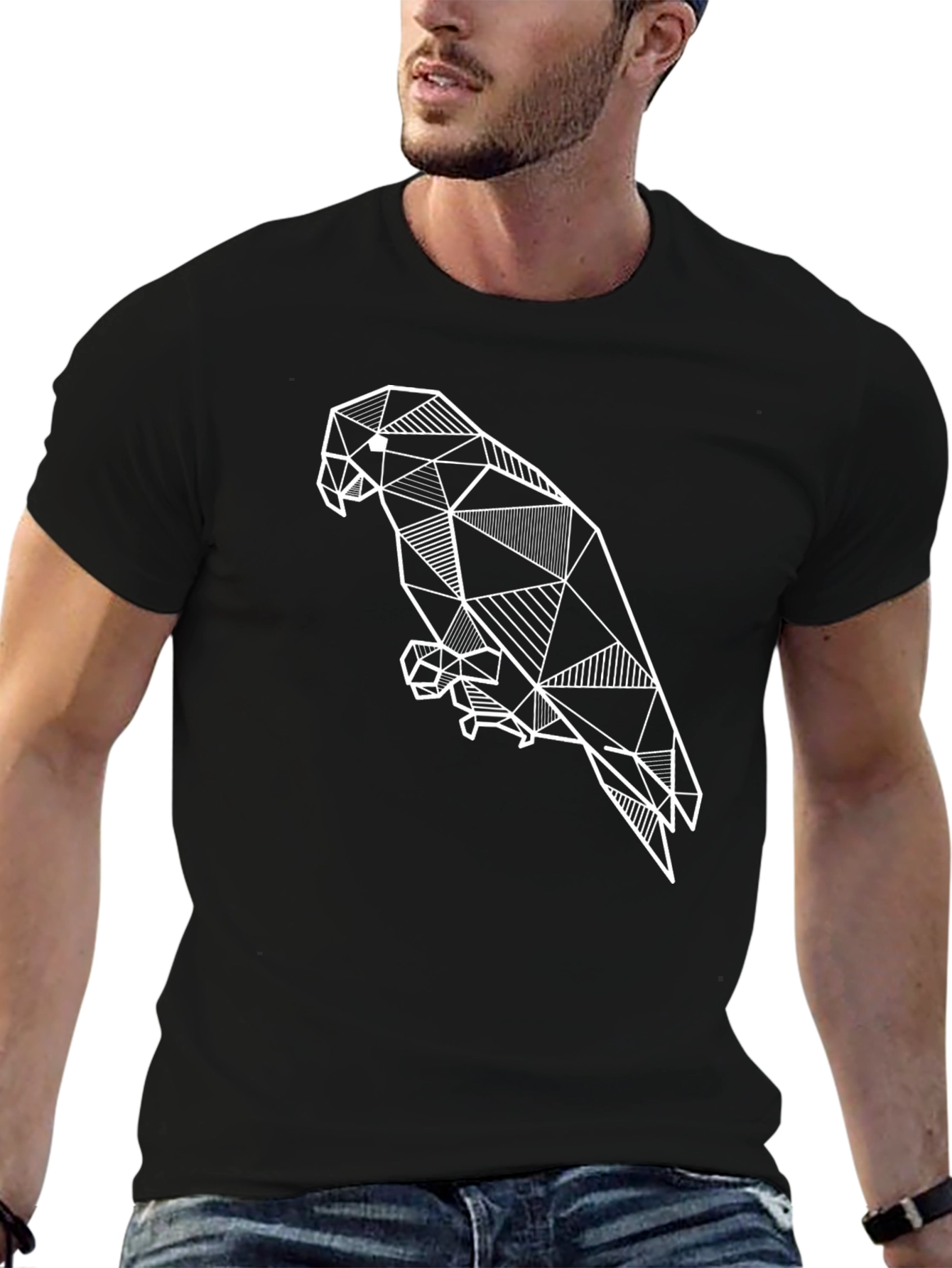 Geometric Parrot T-Shirt - Modern Line Art Design