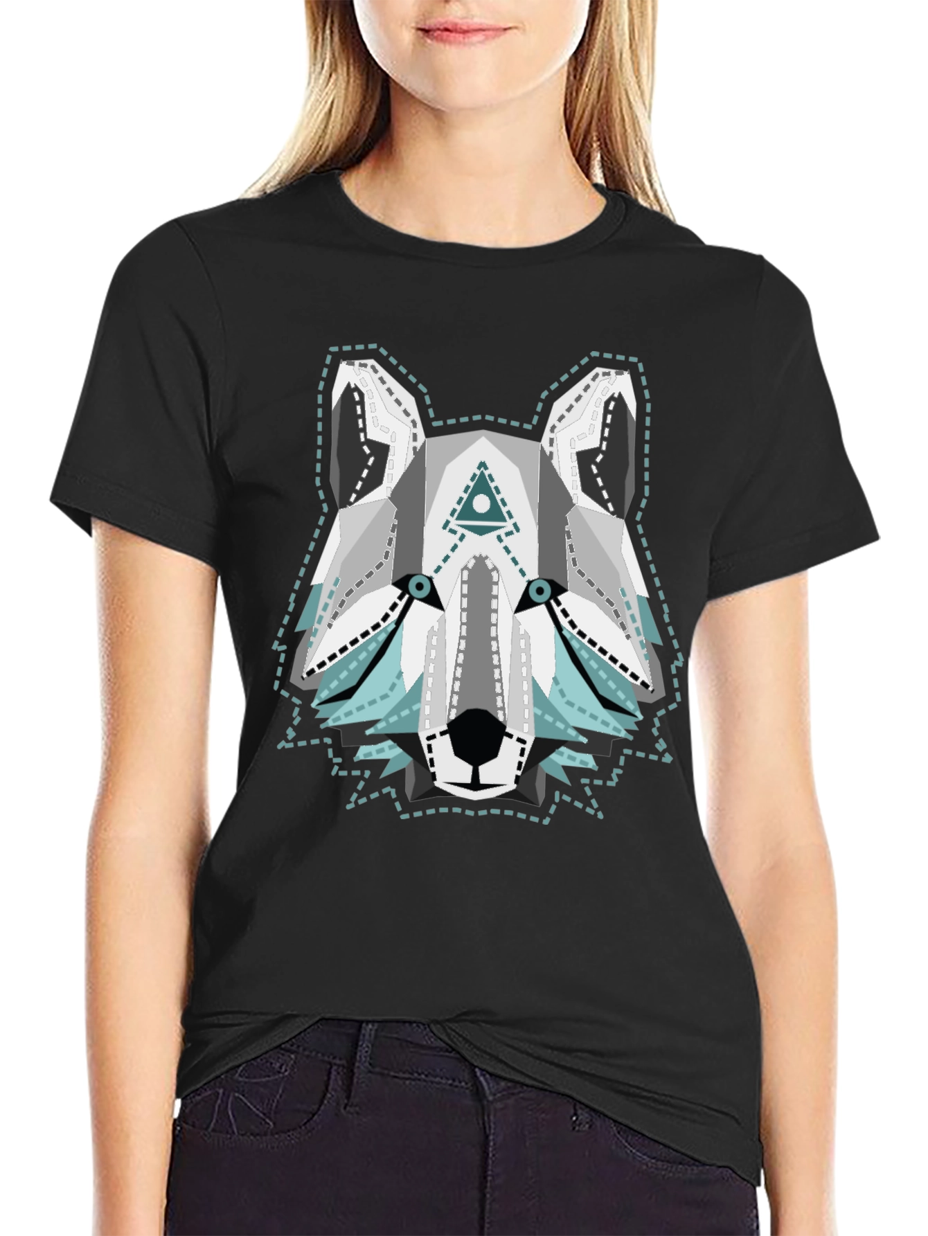 Geometric Wolf Graphic Tee - Cool Animal T-Shirt