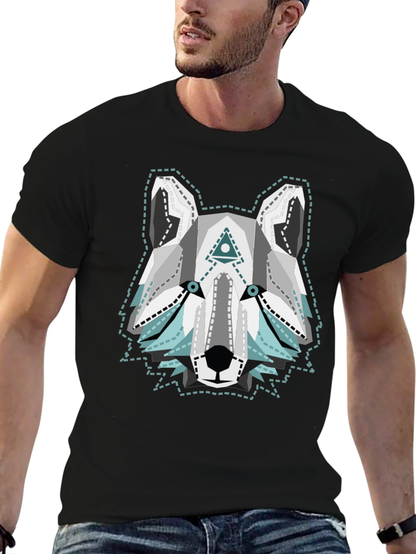Geometric Wolf Graphic Tee - Cool Animal T-Shirt