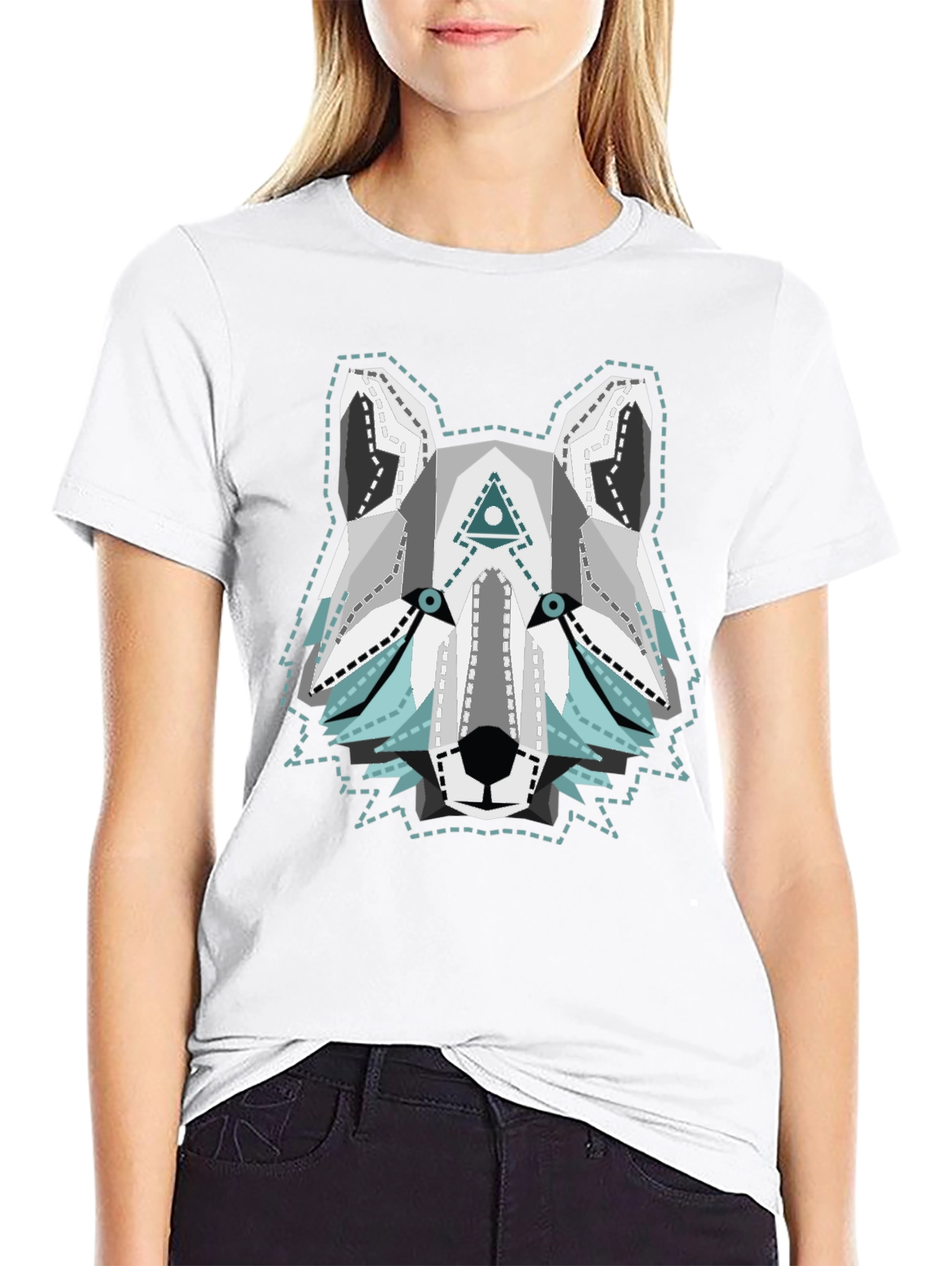 Geometric Wolf Graphic Tee - Cool Animal T-Shirt