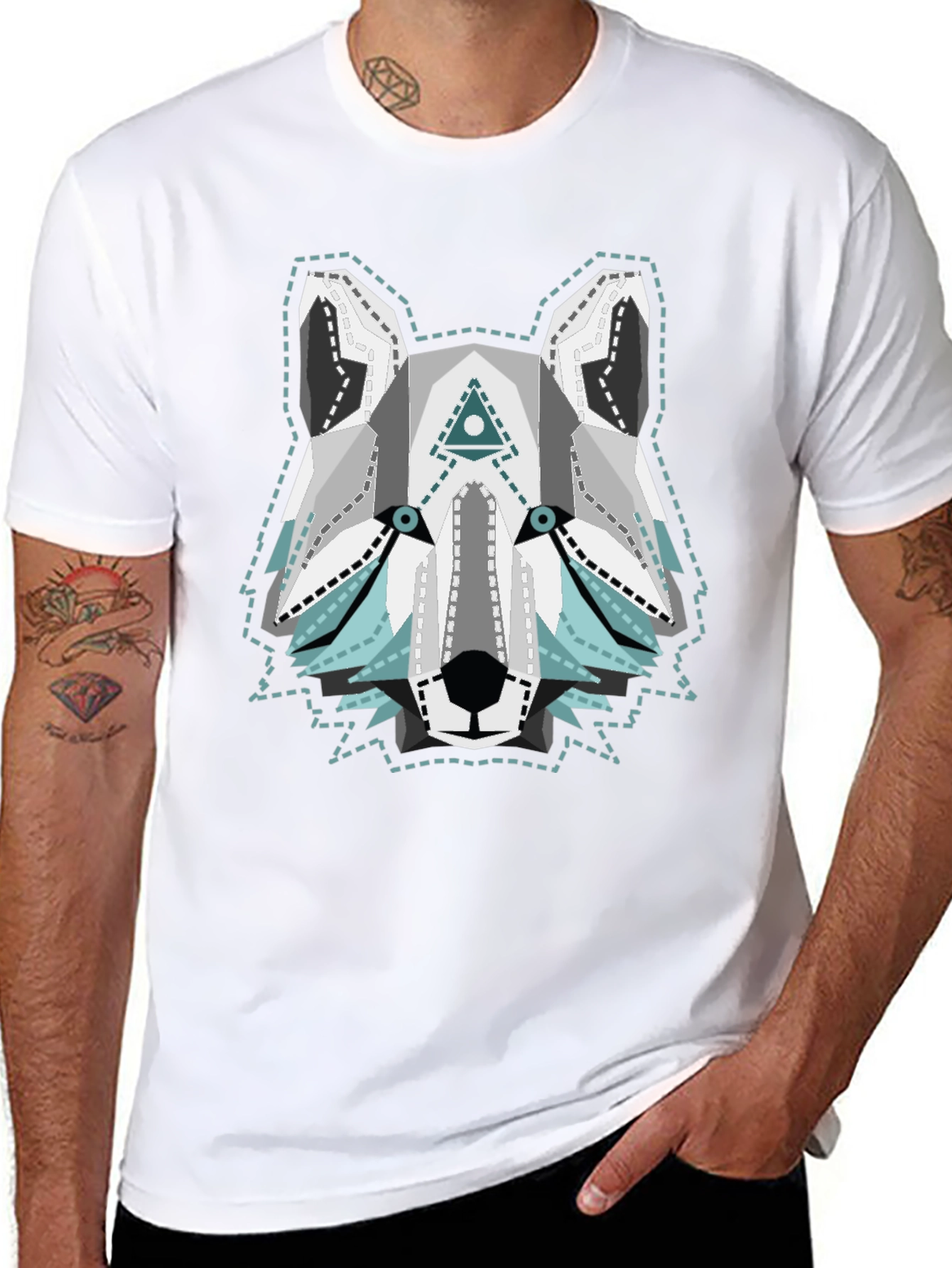 Geometric Wolf Graphic Tee - Cool Animal T-Shirt