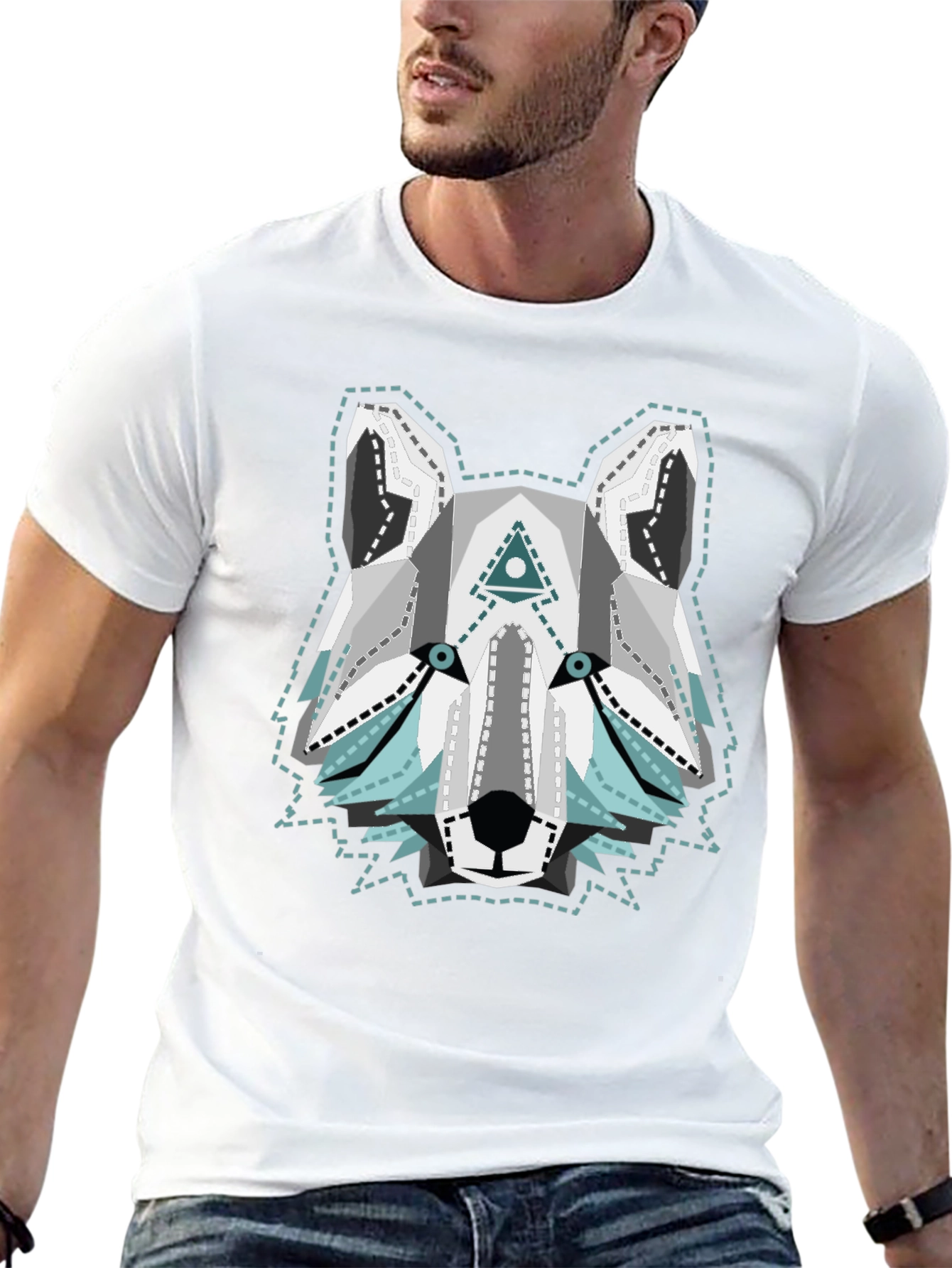 Geometric Wolf Graphic Tee - Cool Animal T-Shirt