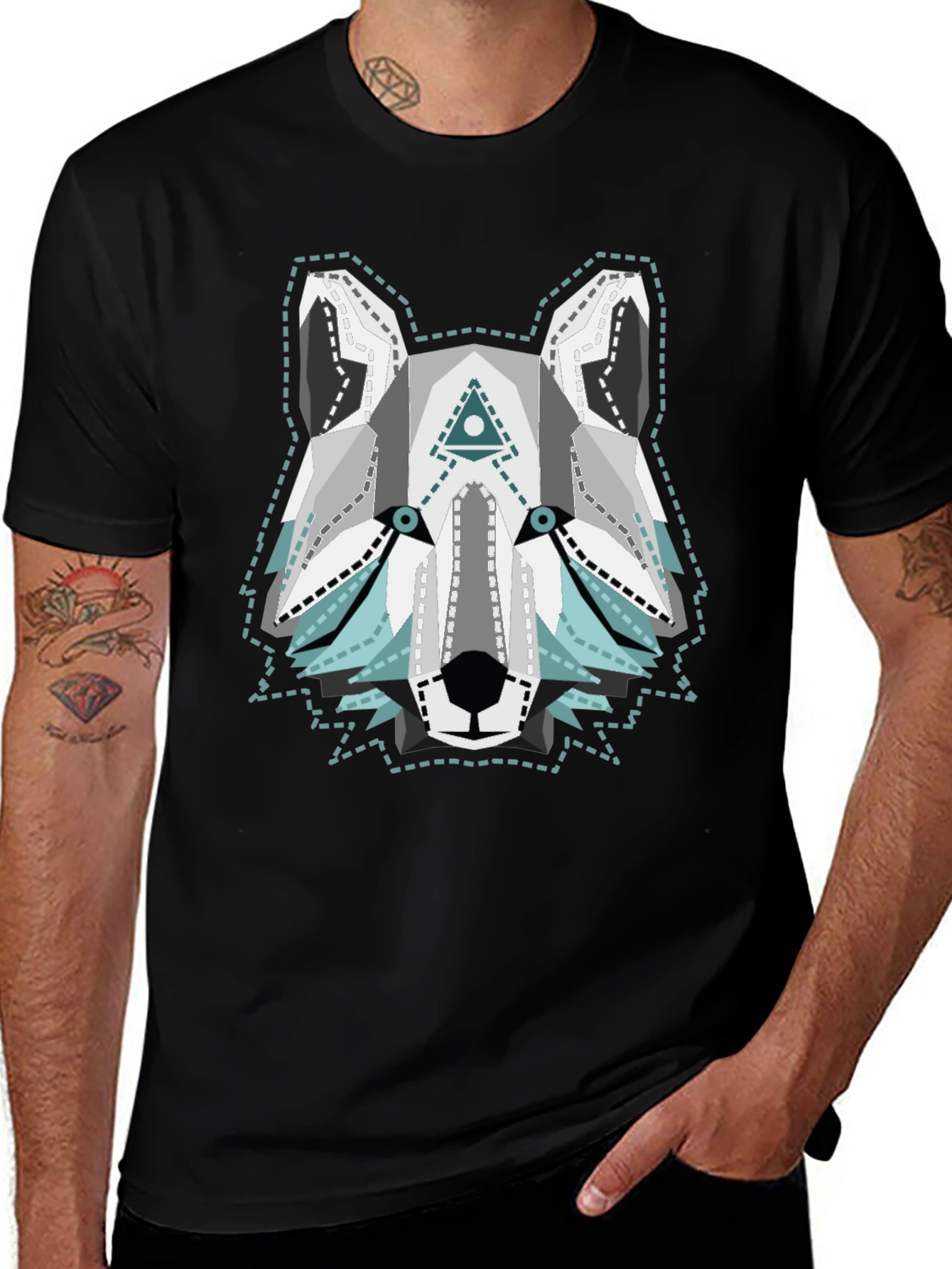 Geometric Wolf Graphic Tee - Cool Animal T-Shirt