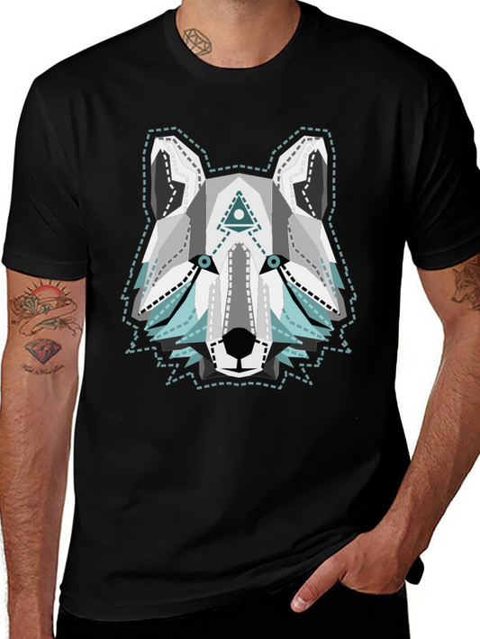Geometric Wolf Graphic Tee - Cool Animal T-Shirt