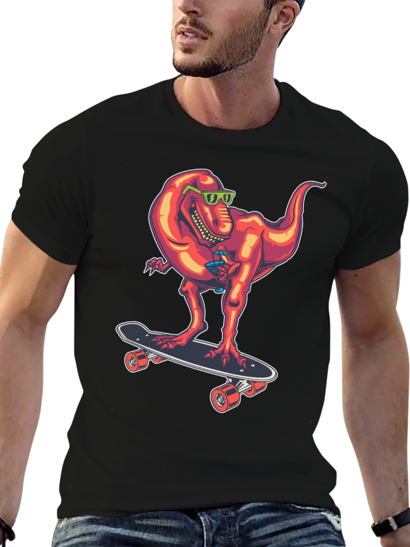 Dino Skateboarder Graphic Tee - Cool T-Rex Design