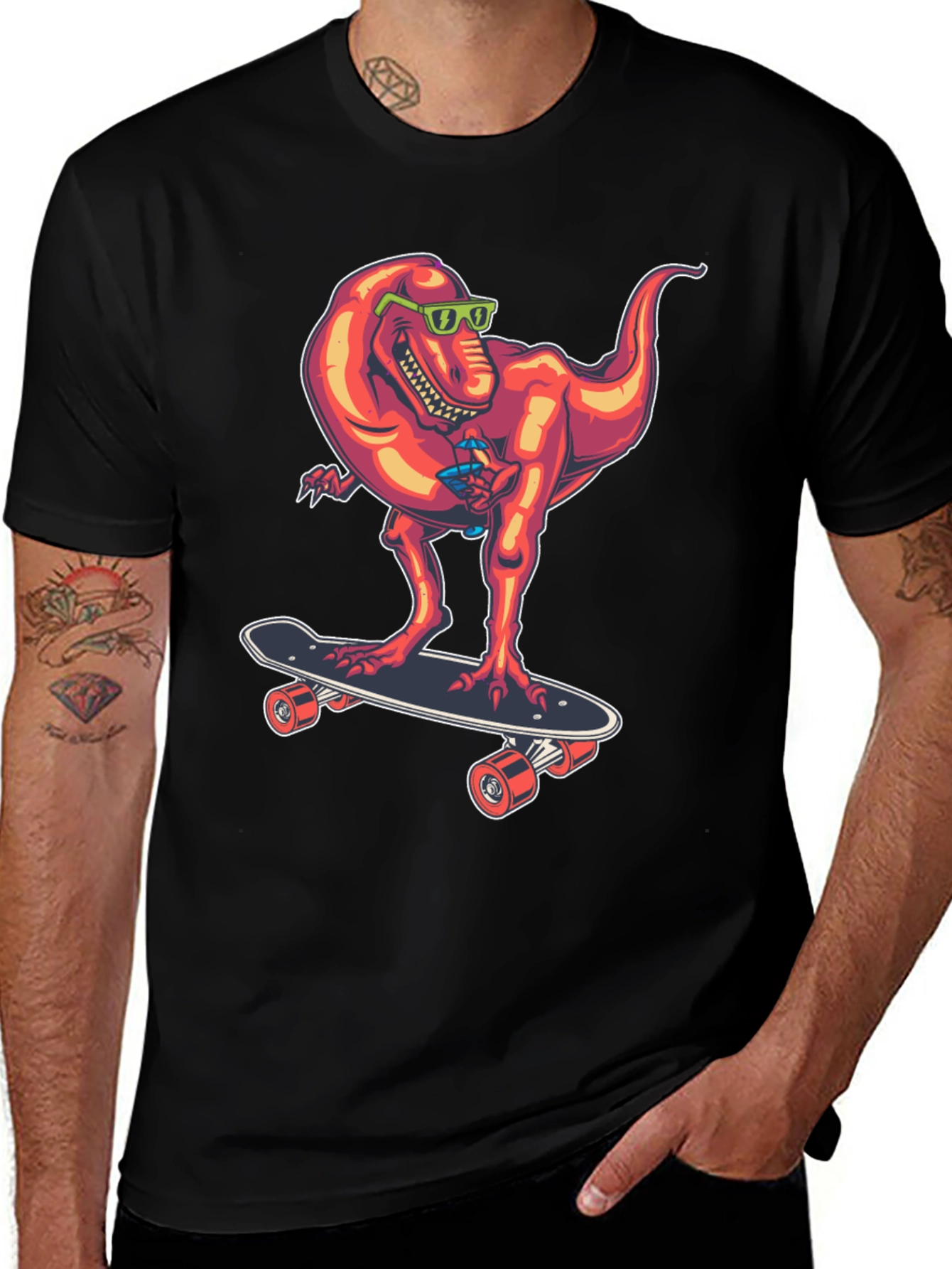 Dino Skateboarder Graphic Tee - Cool T-Rex Design
