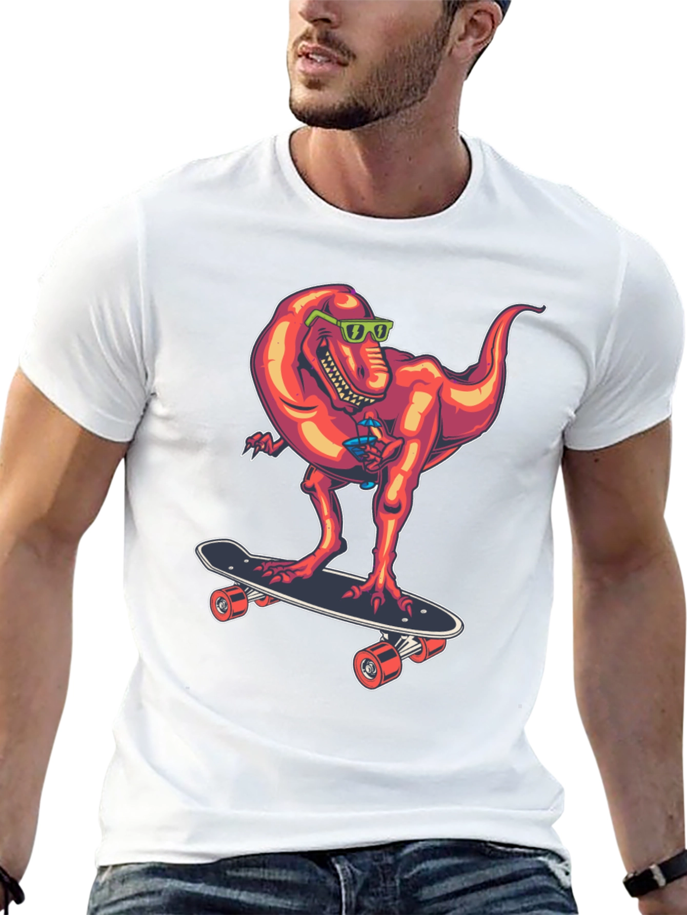 Dino Skateboarder Graphic Tee - Cool T-Rex Design
