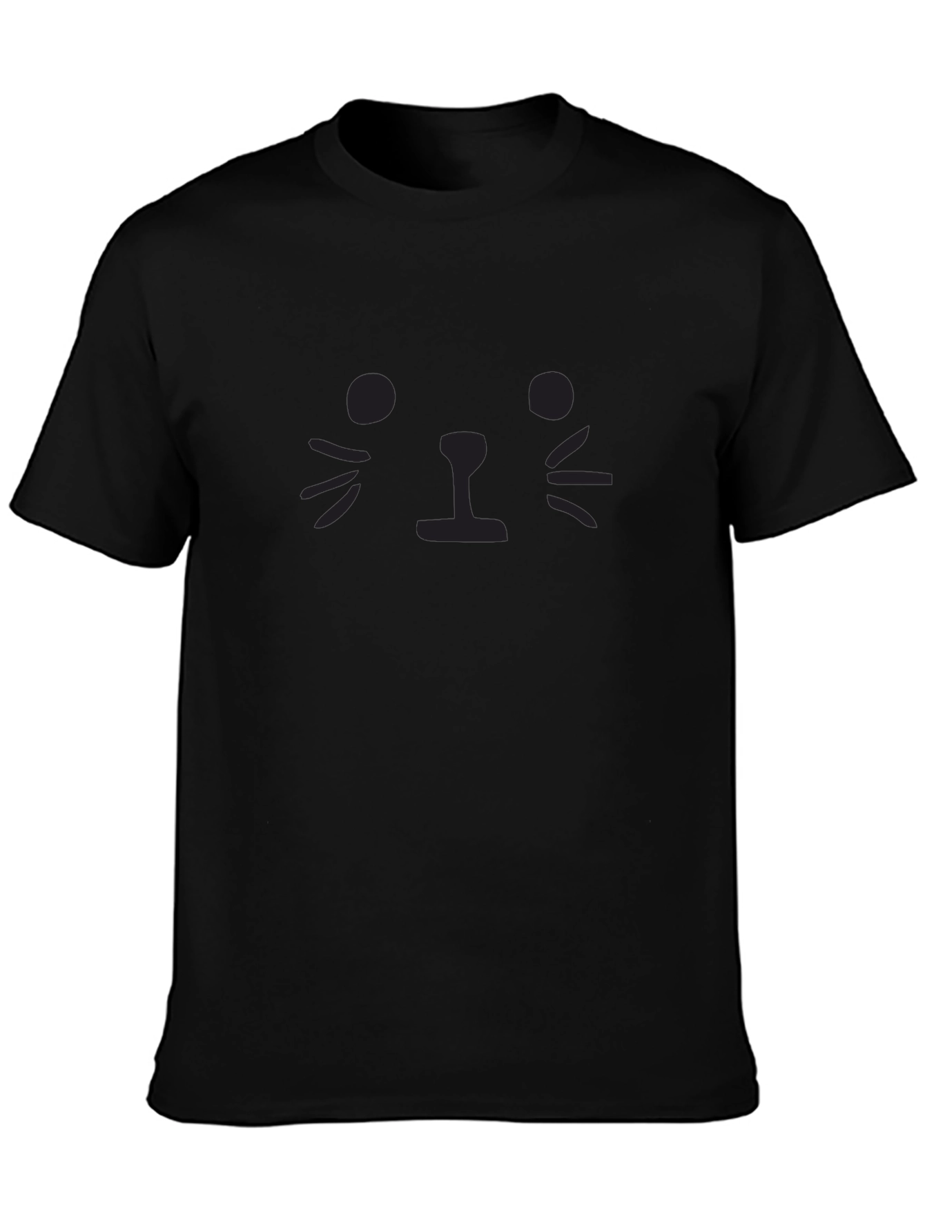 Minimalist Cat Face Graphic T-Shirt - Black