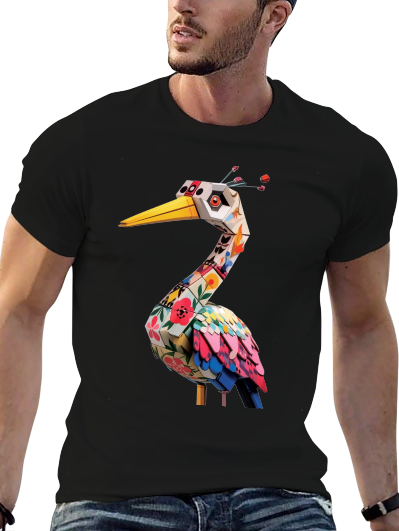 Geometric Floral Bird Graphic Tee