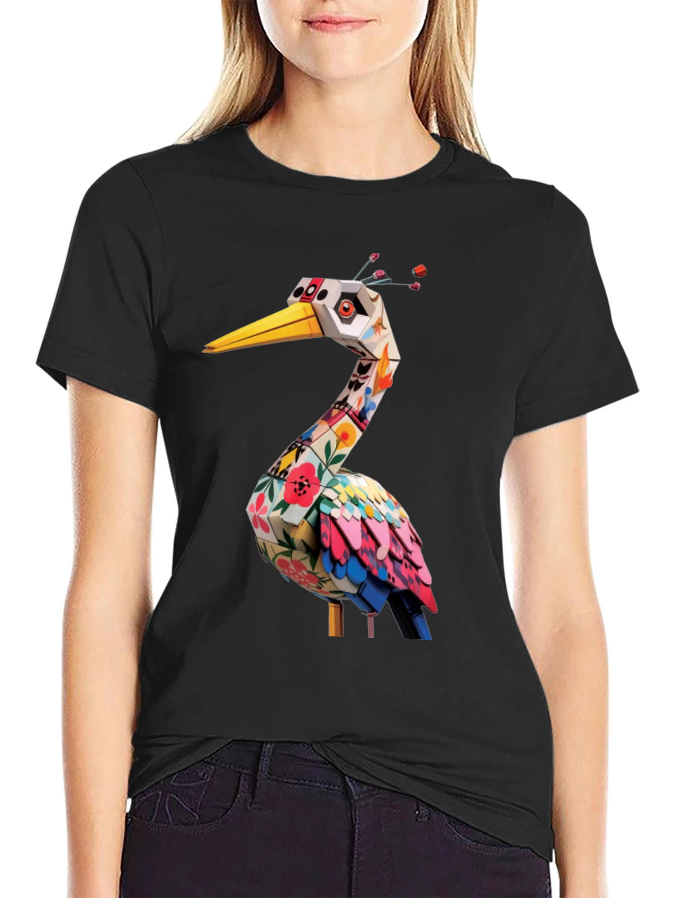 Geometric Floral Bird Graphic Tee