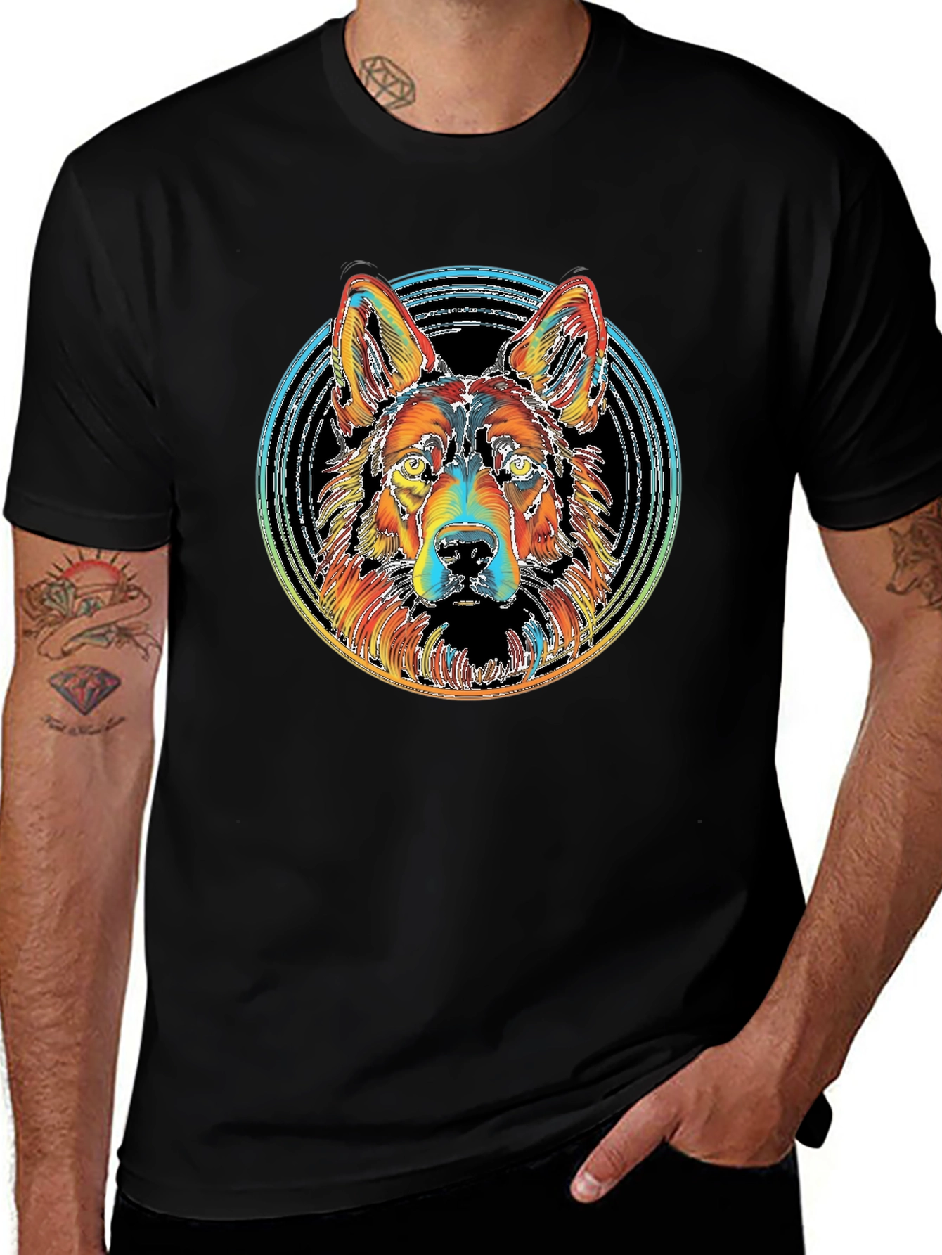 Vibrant German Shepherd Graphic Tee - Black