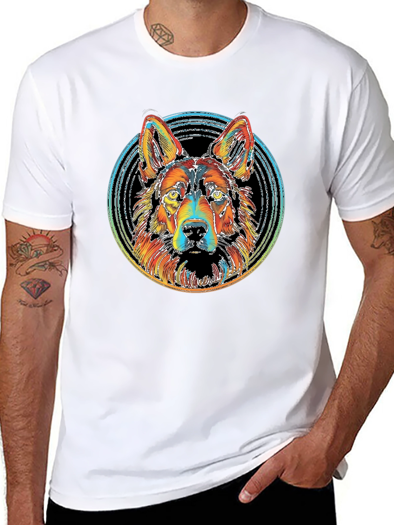 Vibrant German Shepherd Graphic Tee - Black