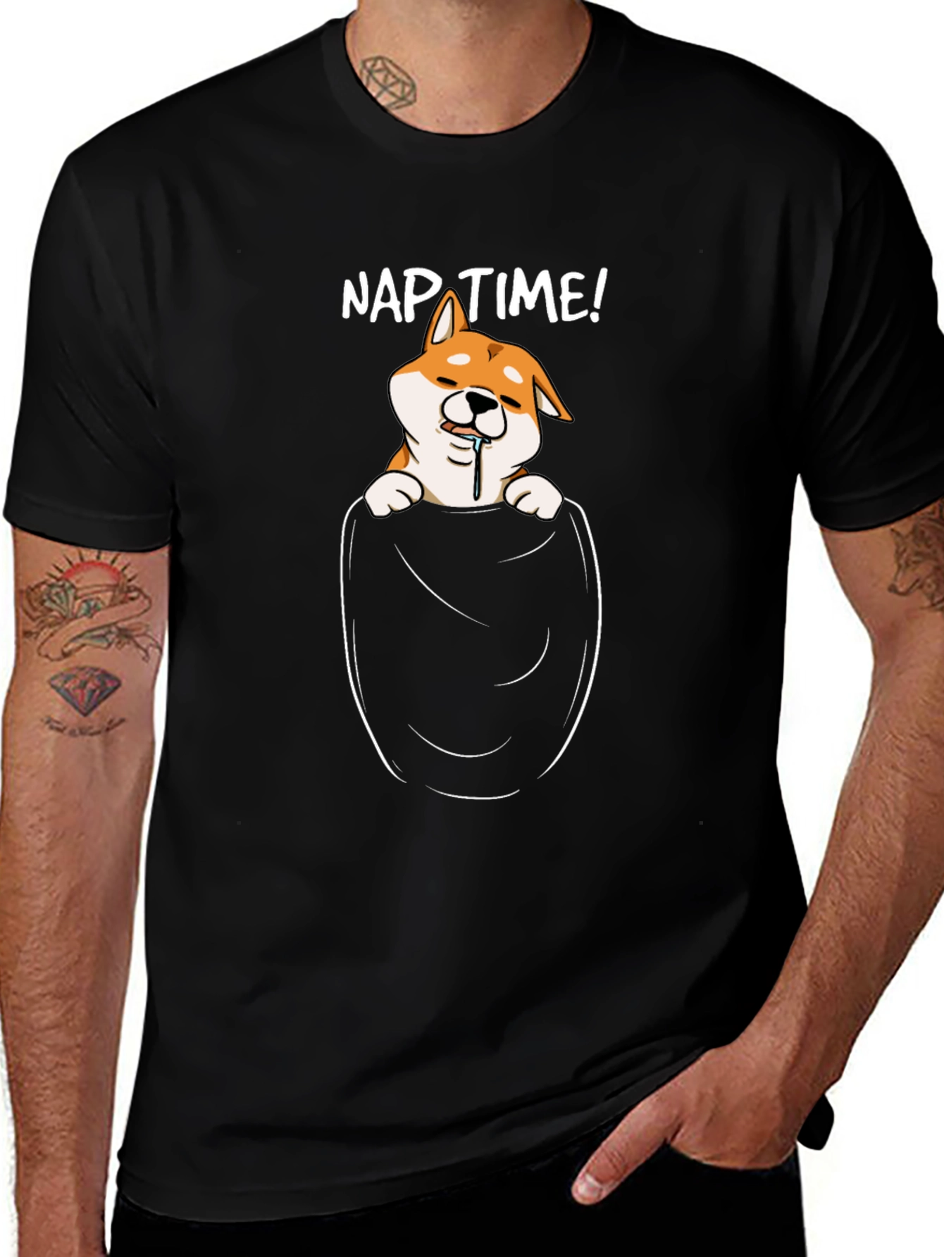 Nap Time Shiba Inu Pocket Tee