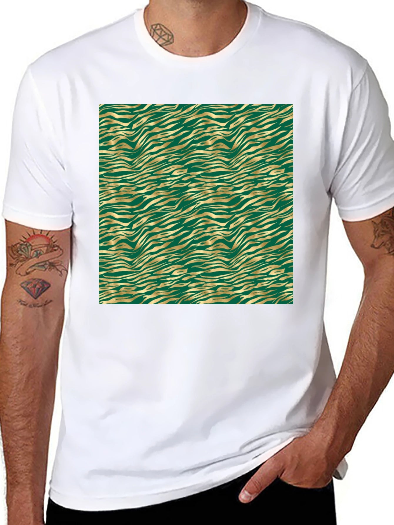 Green & Gold Zebra Print Tee