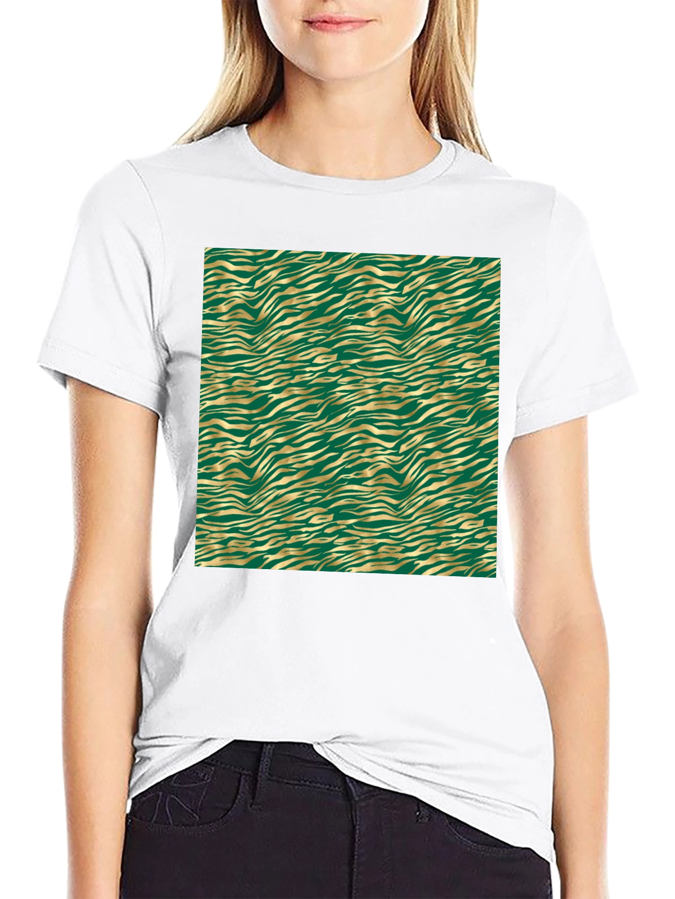 Green & Gold Zebra Print Tee