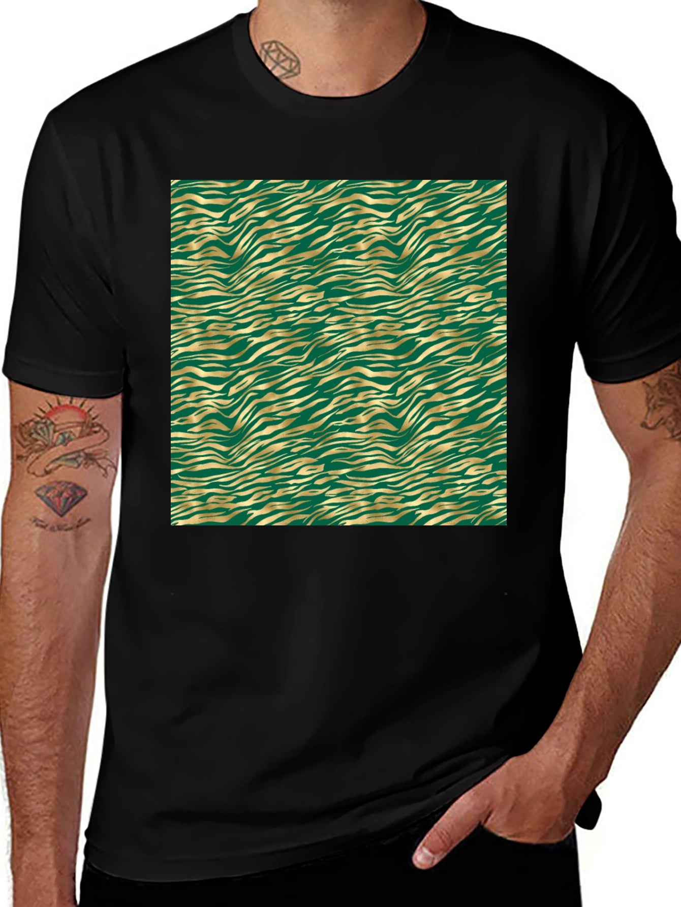 Green & Gold Zebra Print Tee