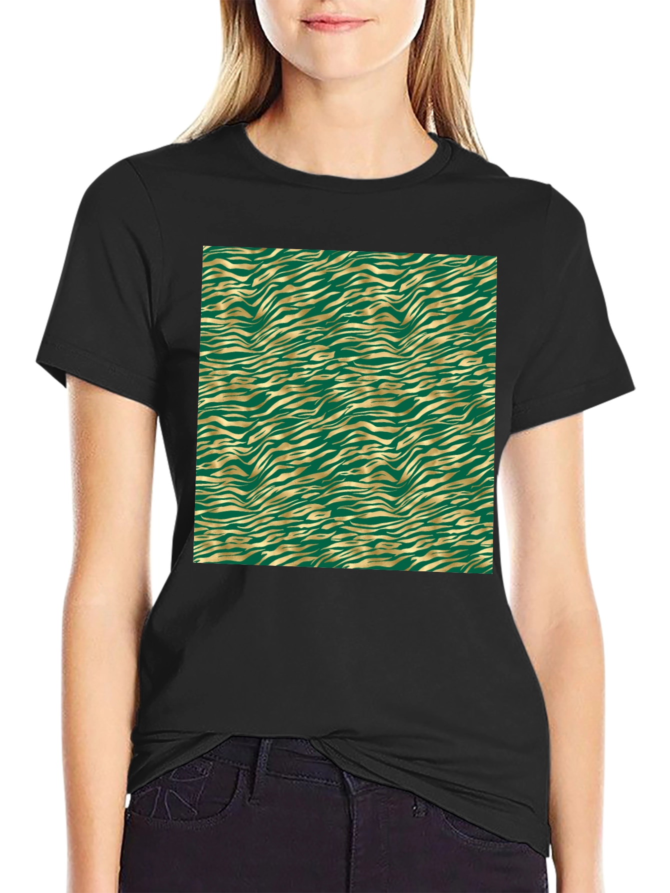 Green & Gold Zebra Print Tee