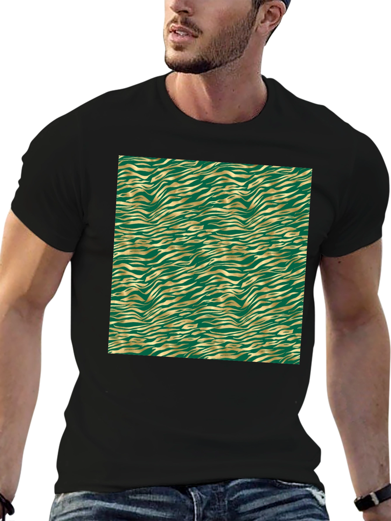 Green & Gold Zebra Print Tee
