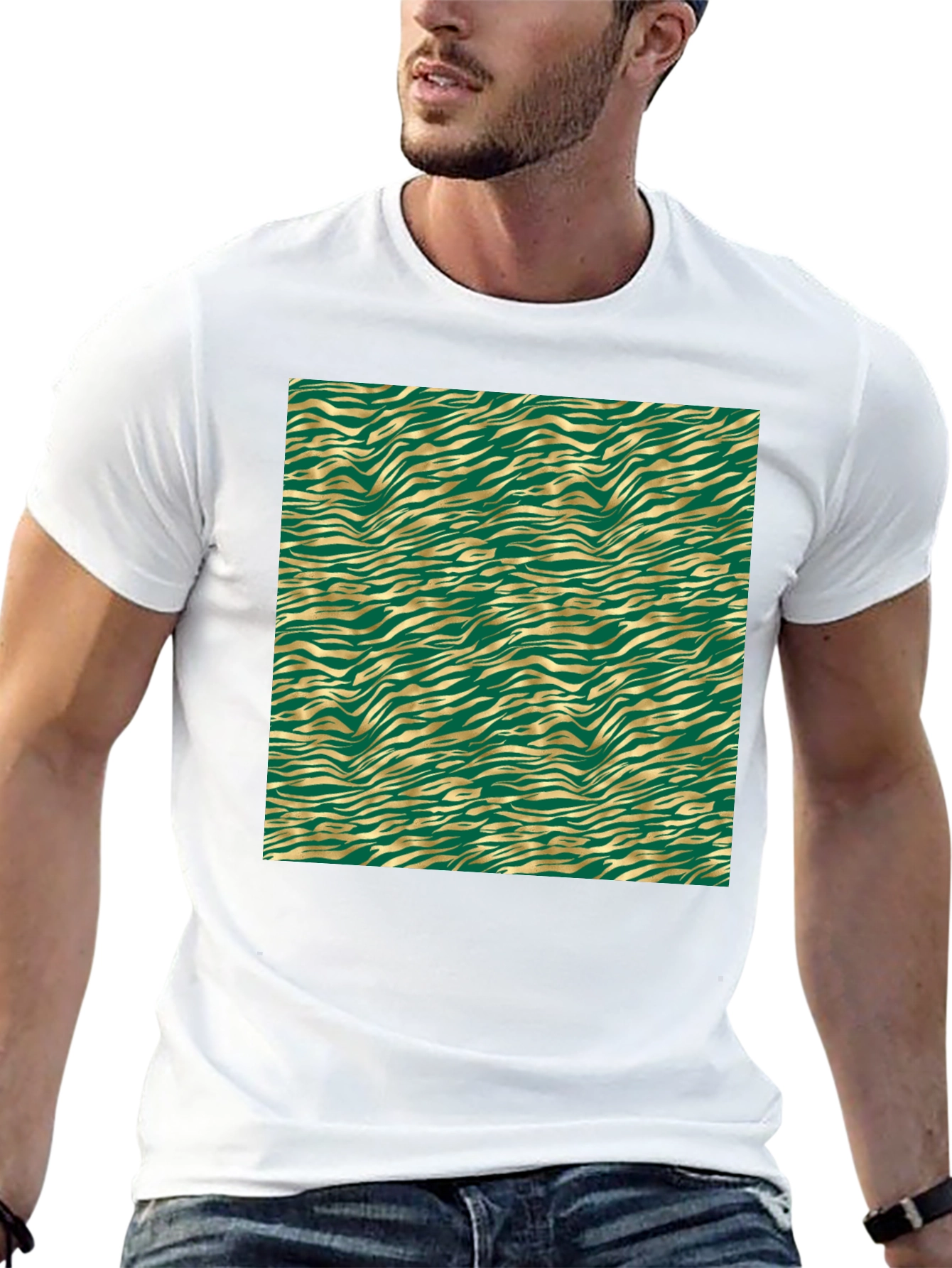 Green & Gold Zebra Print Tee