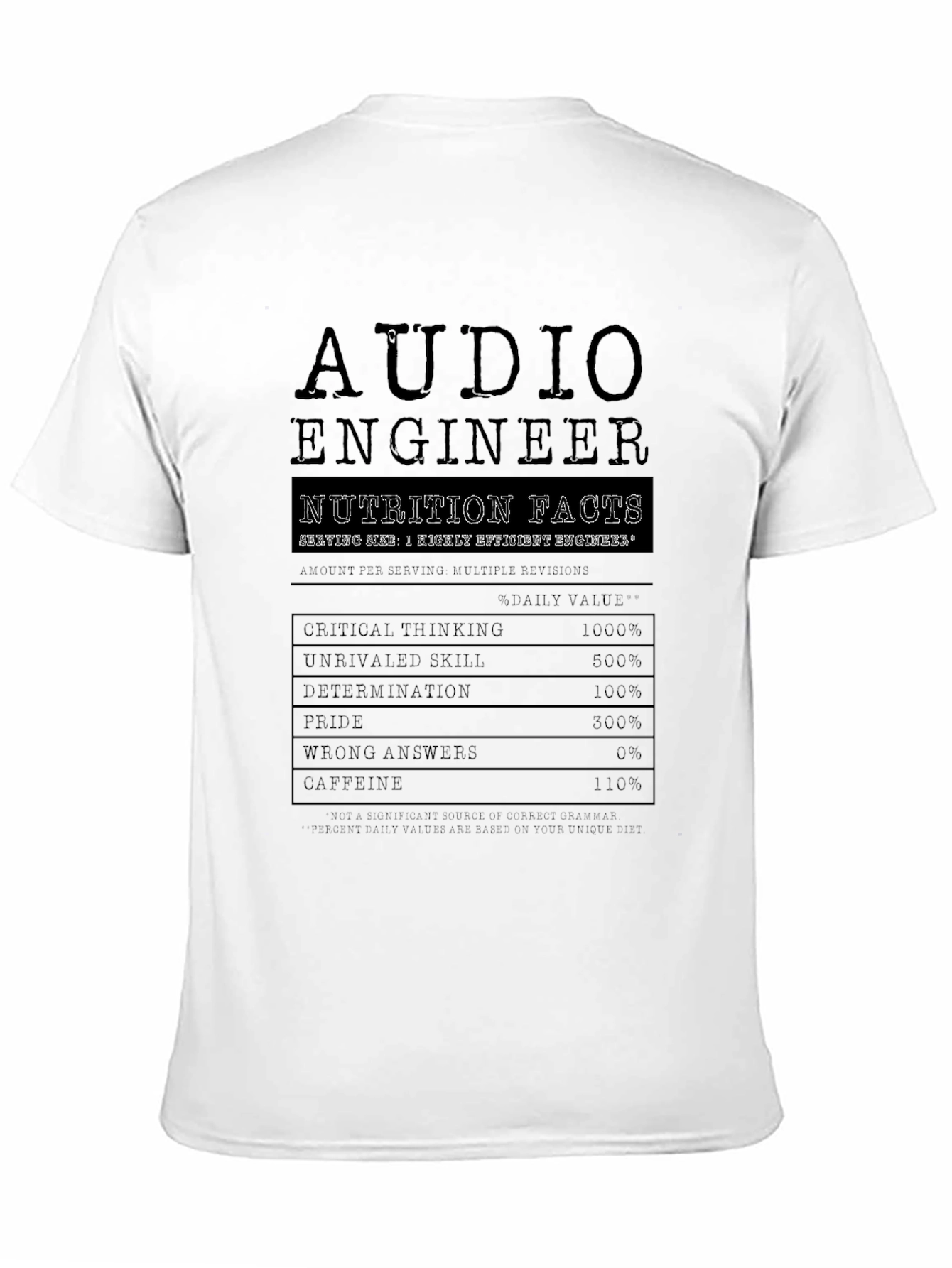 Audio Engineer Nutrition Facts Black T-Shirt