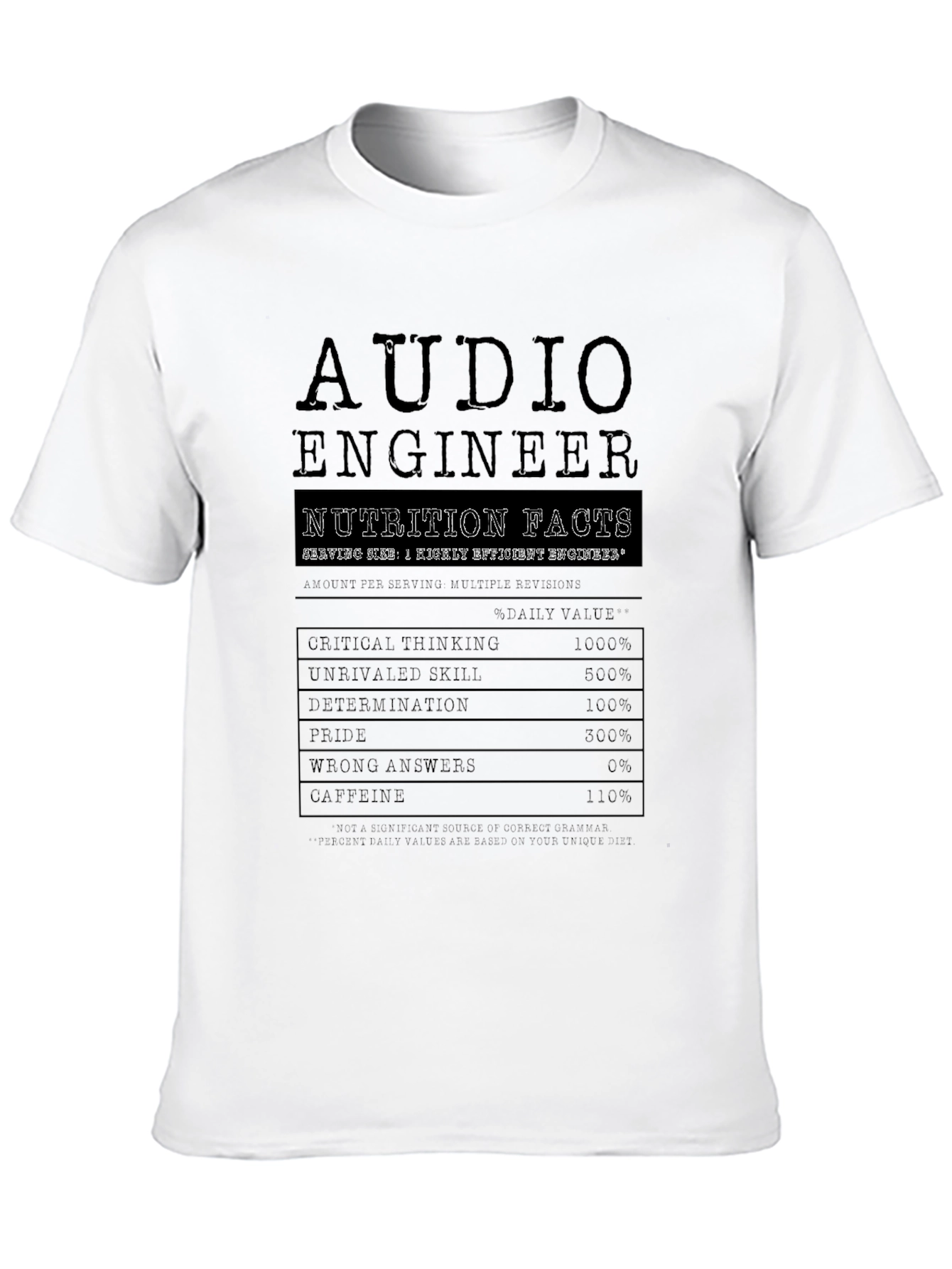 Audio Engineer Nutrition Facts Black T-Shirt