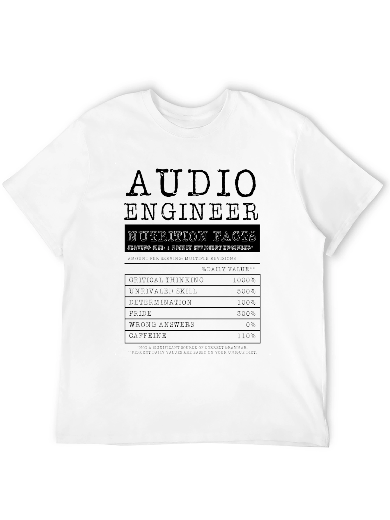 Audio Engineer Nutrition Facts Black T-Shirt
