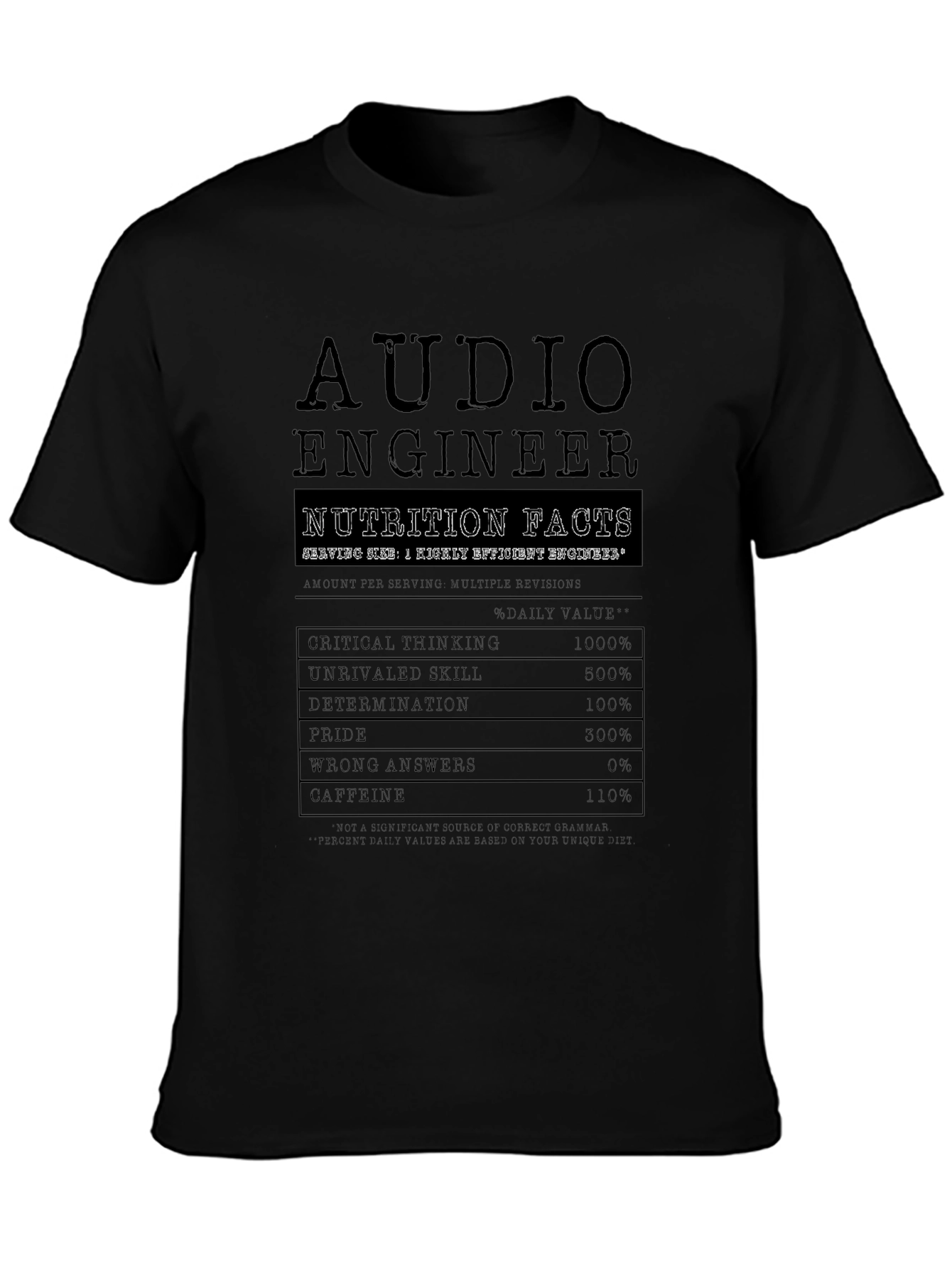 Audio Engineer Nutrition Facts Black T-Shirt