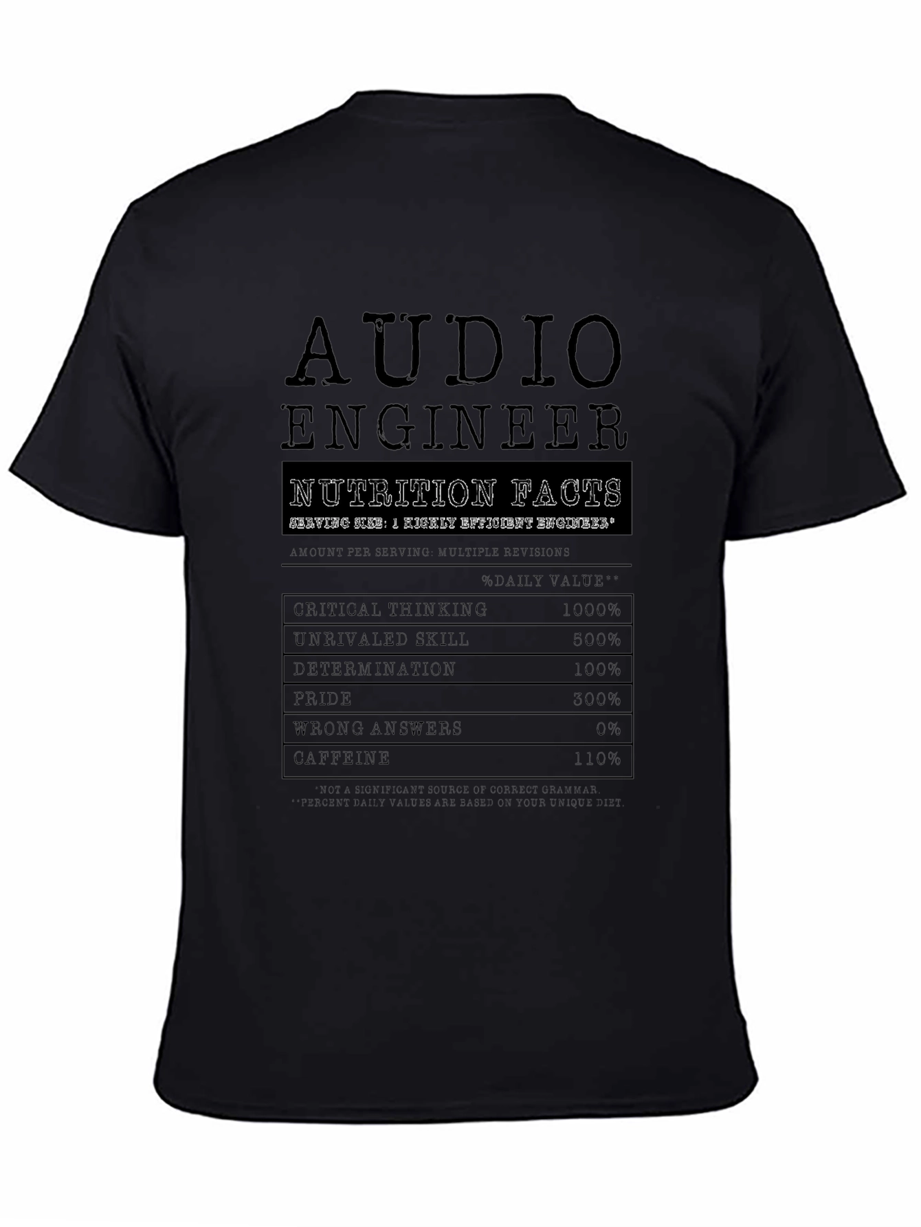 Audio Engineer Nutrition Facts Black T-Shirt