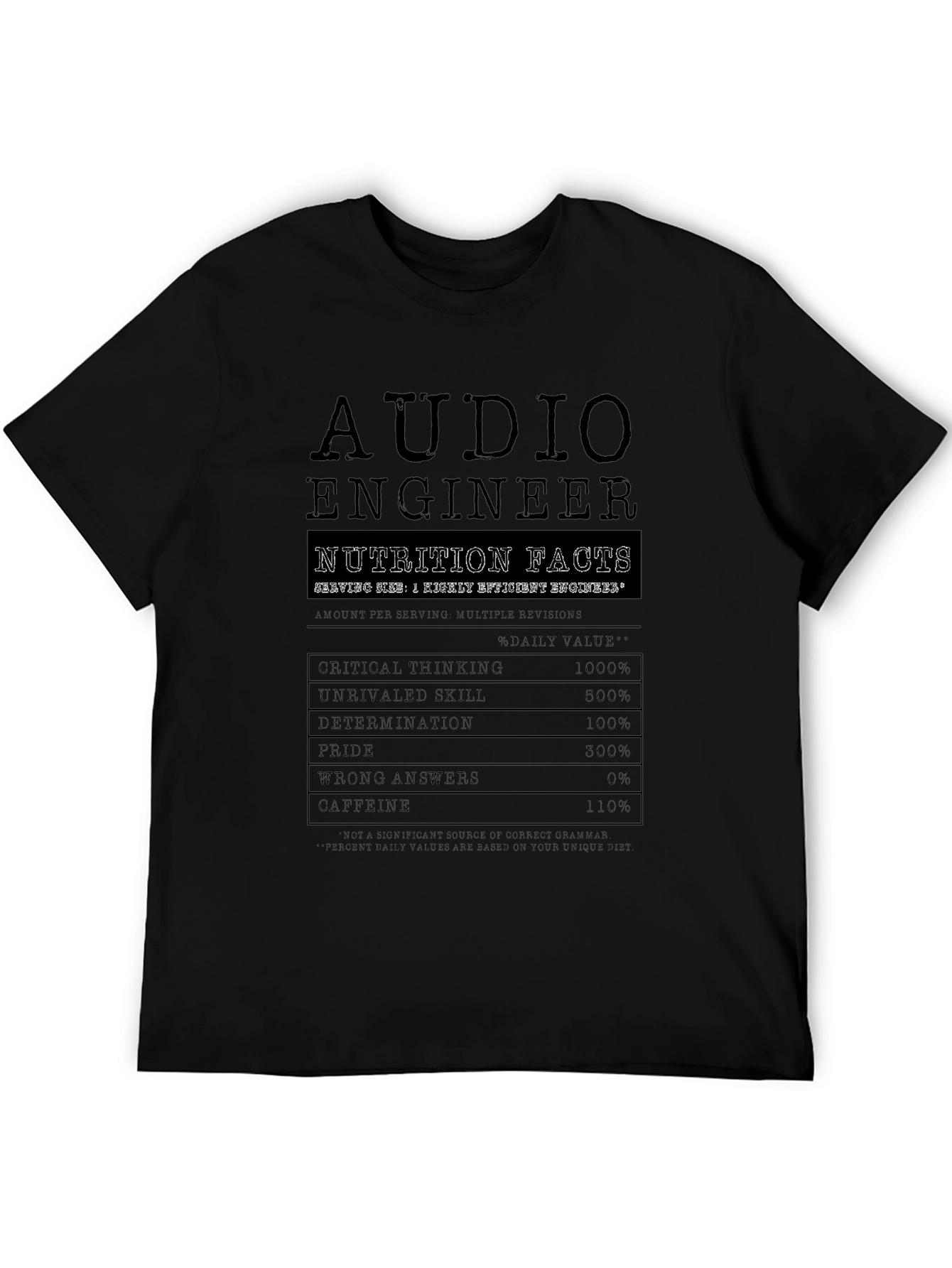 Audio Engineer Nutrition Facts Black T-Shirt