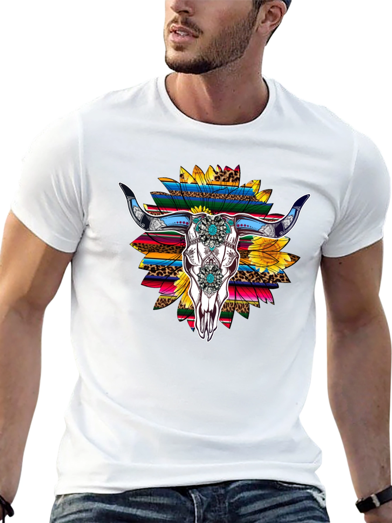 Western Bull Skull Sunflower Graphic Tee