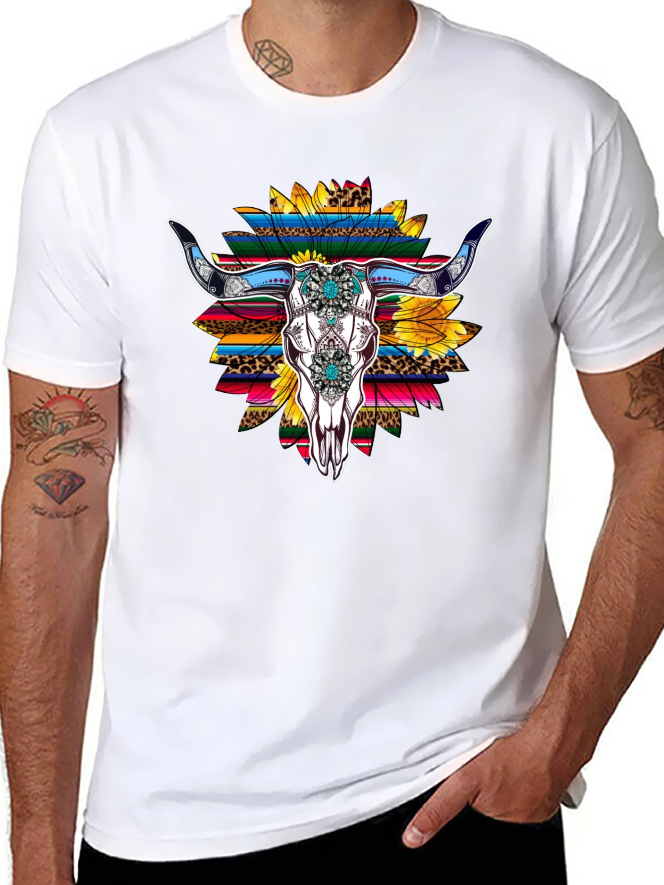 Western Bull Skull Sunflower Graphic Tee