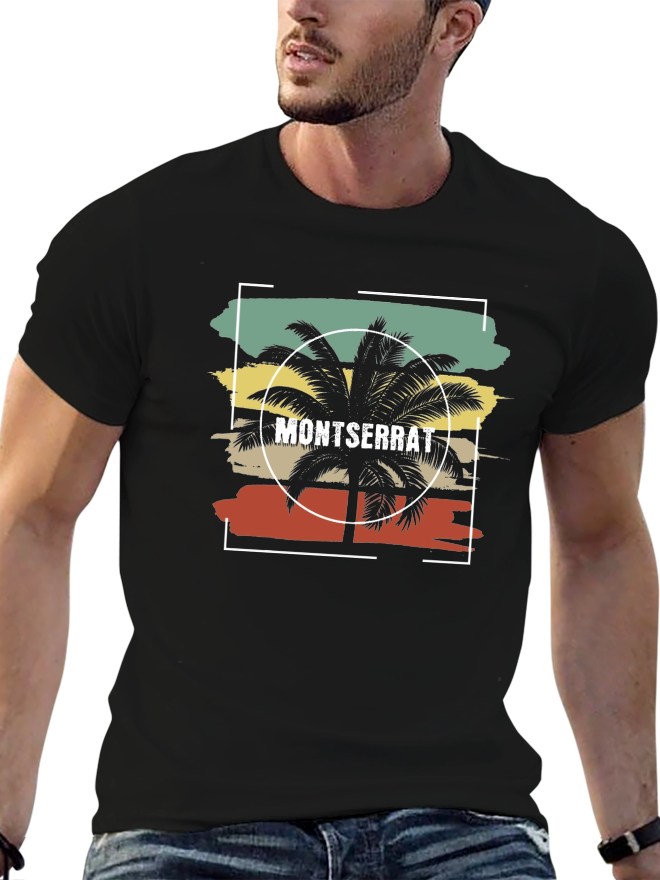 Montserrat Palm Tree Retro Graphic Tee - Black