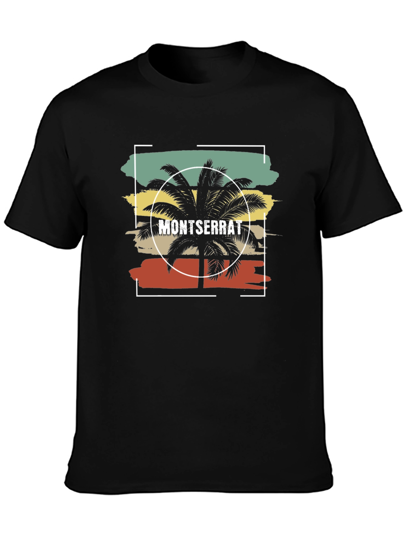 Montserrat Palm Tree Retro Graphic Tee - Black