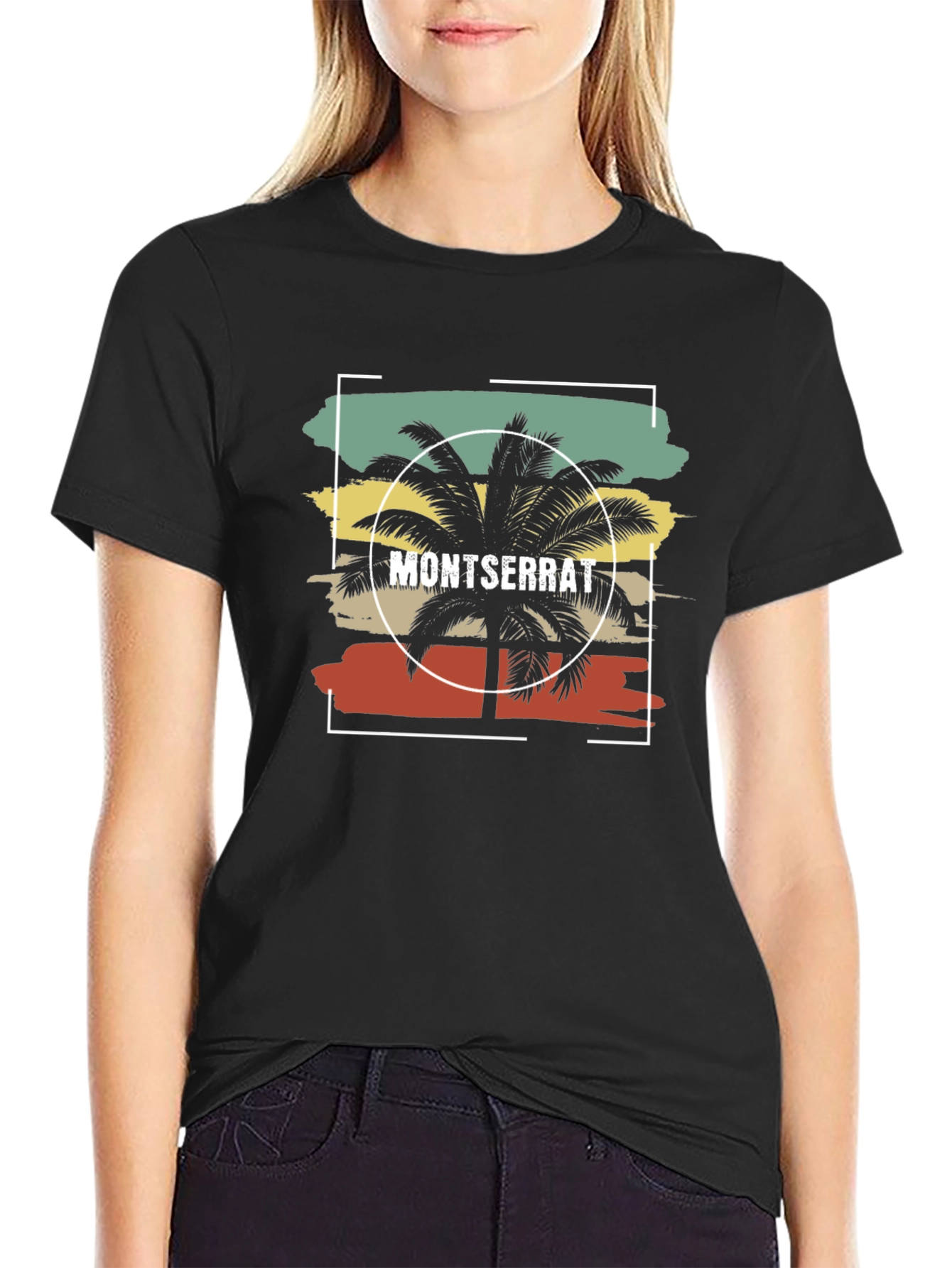 Montserrat Palm Tree Retro Graphic Tee - Black