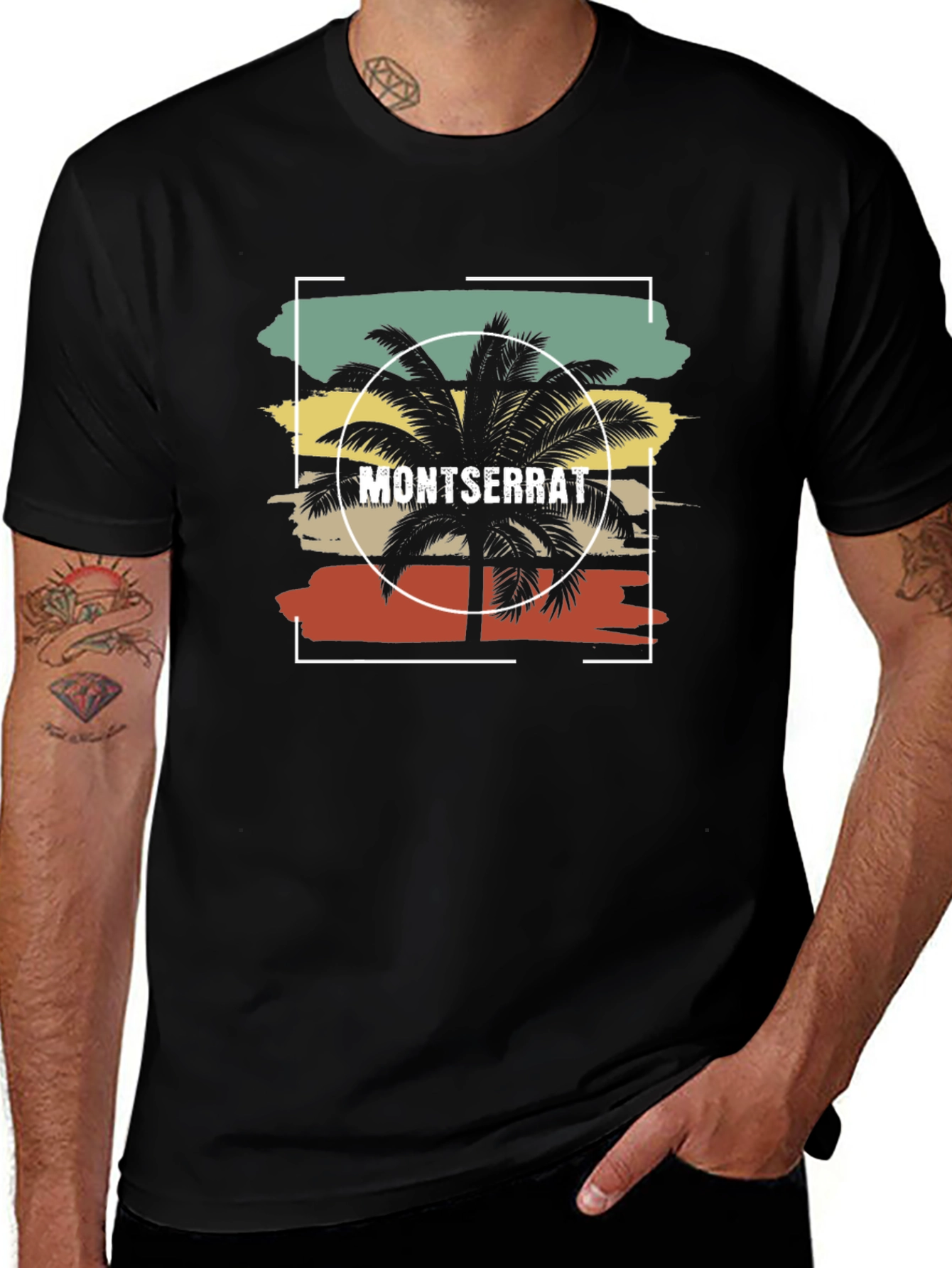 Montserrat Palm Tree Retro Graphic Tee - Black