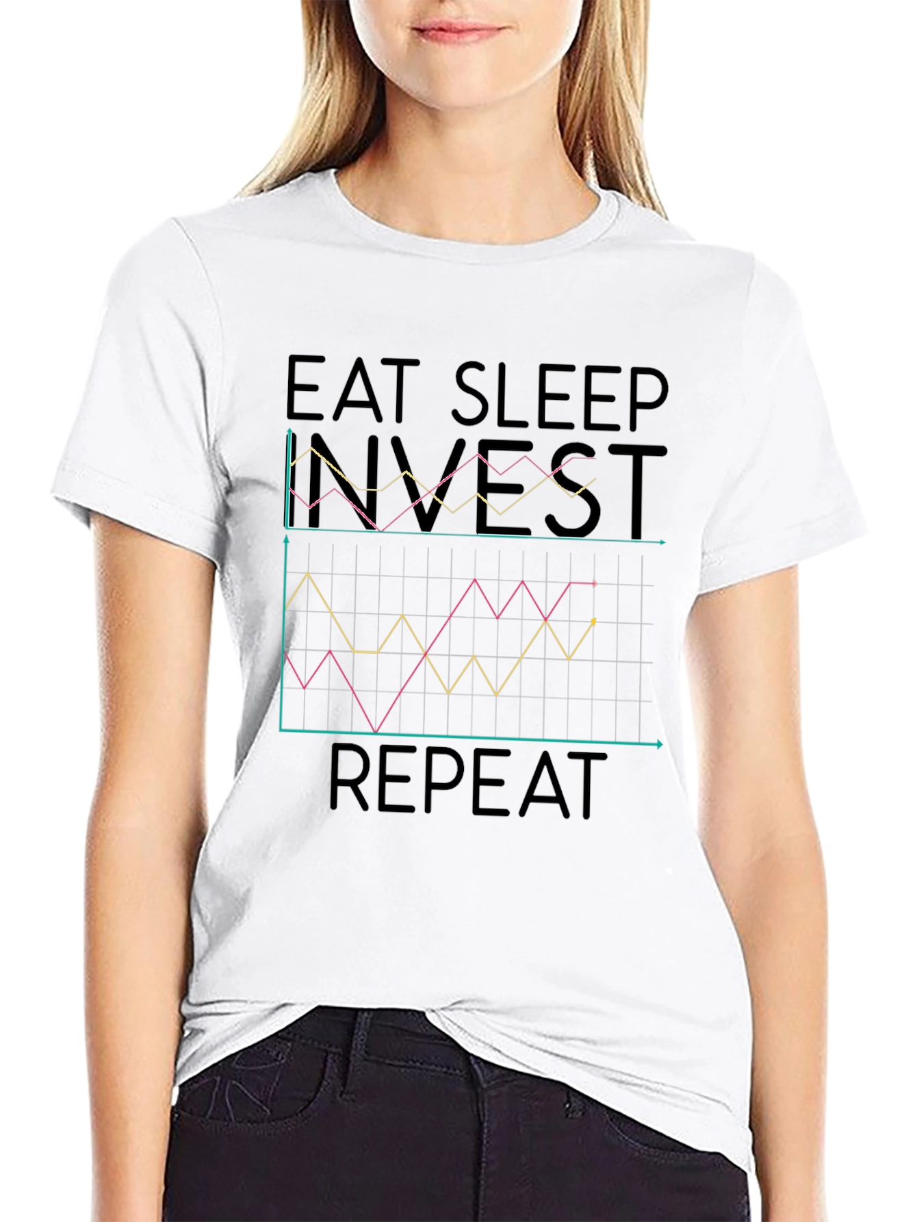 Eat Sleep Invest Repeat Black Graphic Tee