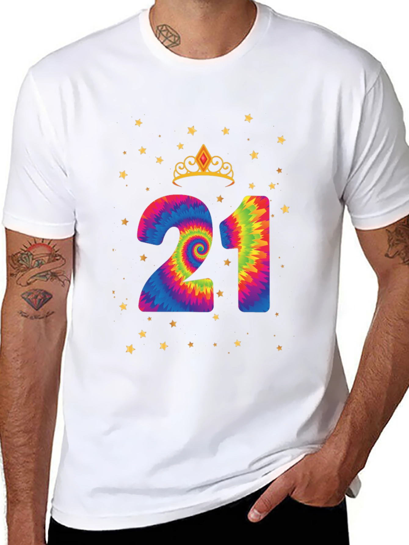 Tie-Dye 21st Birthday Crown Star T-Shirt