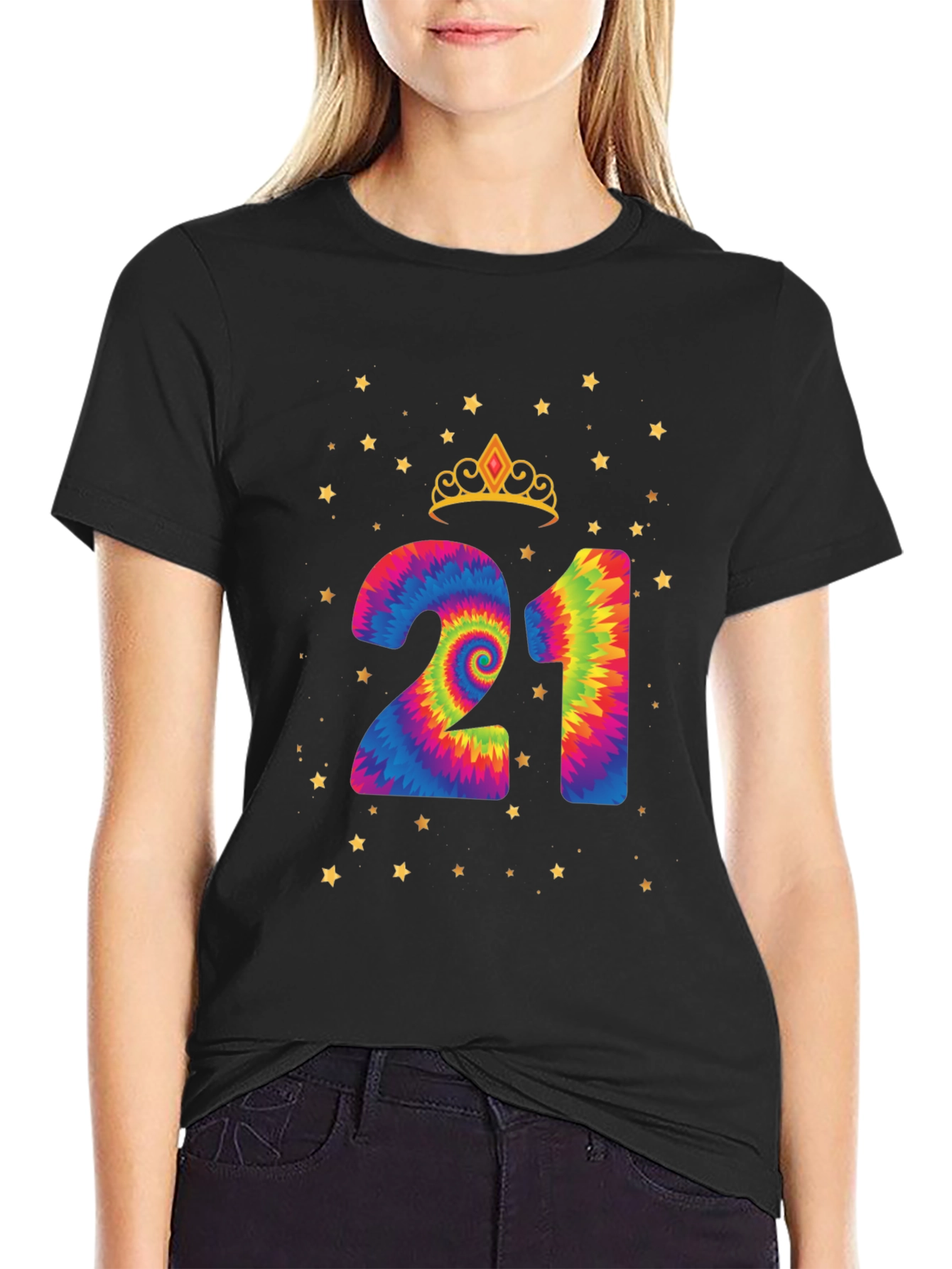 Tie-Dye 21st Birthday Crown Star T-Shirt