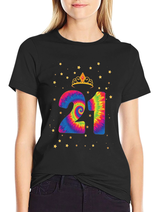 Tie-Dye 21st Birthday Crown Star T-Shirt