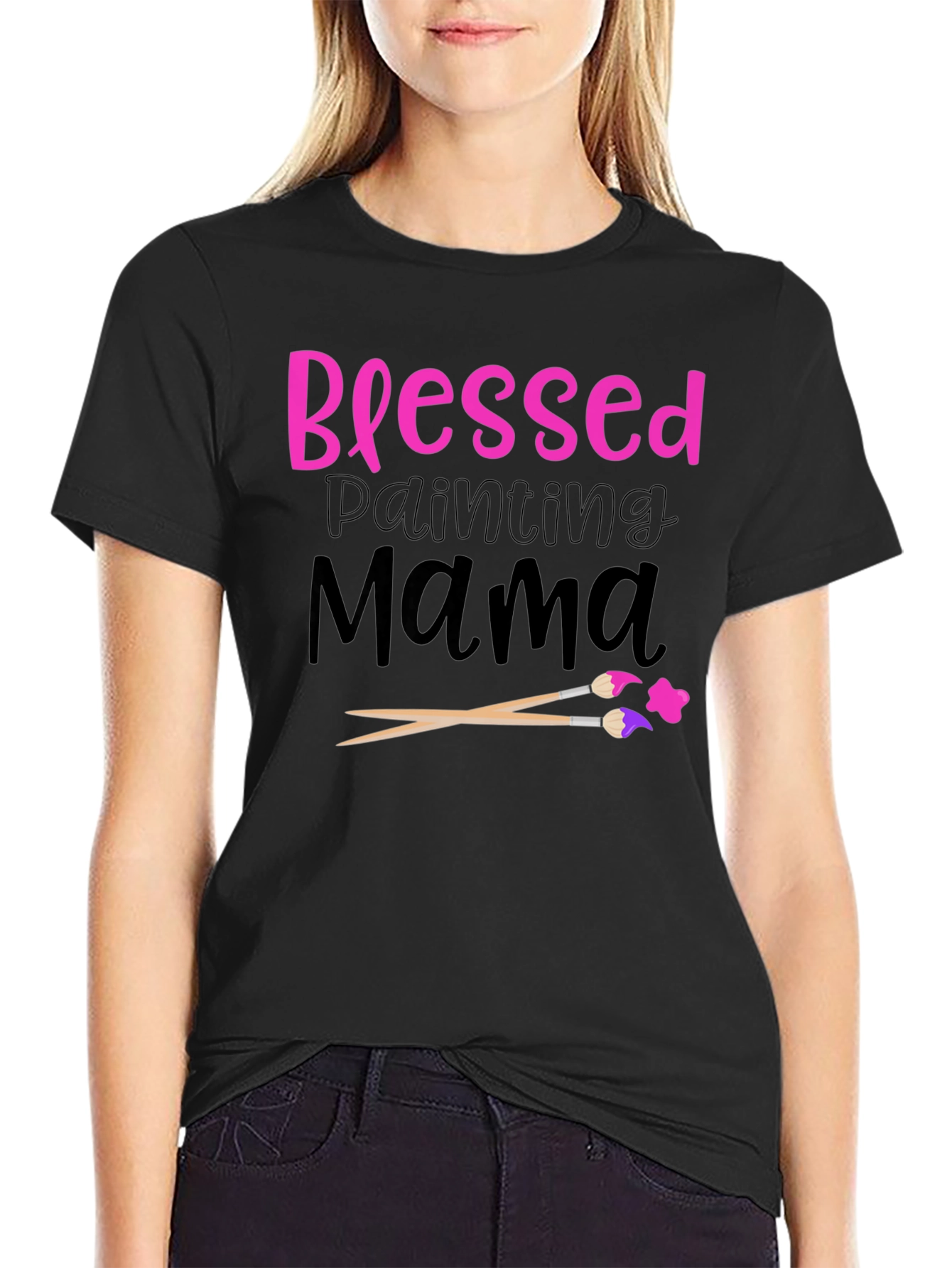 Blessed Painting Mama Black Graphic T-Shirt