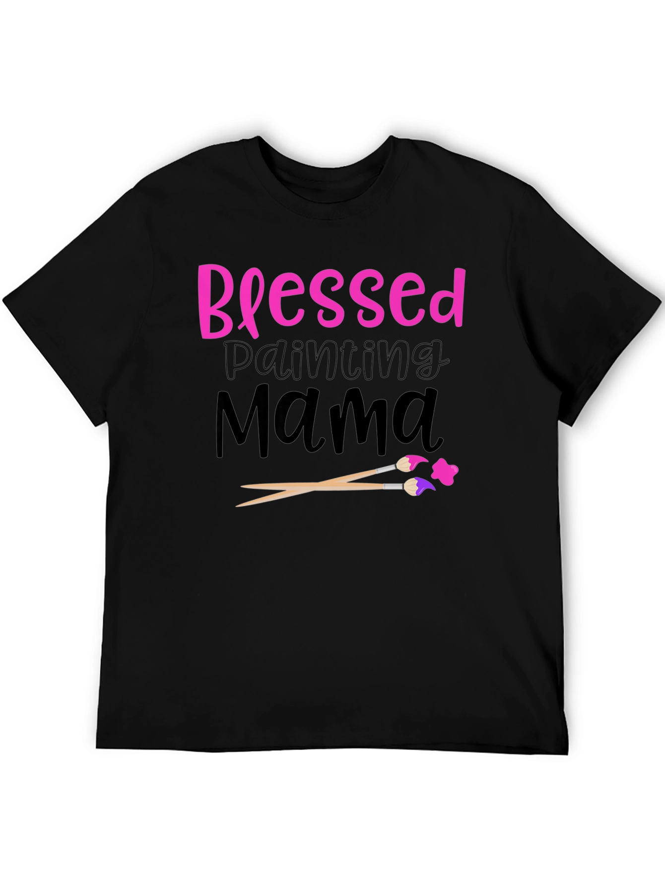 Blessed Painting Mama Black Graphic T-Shirt
