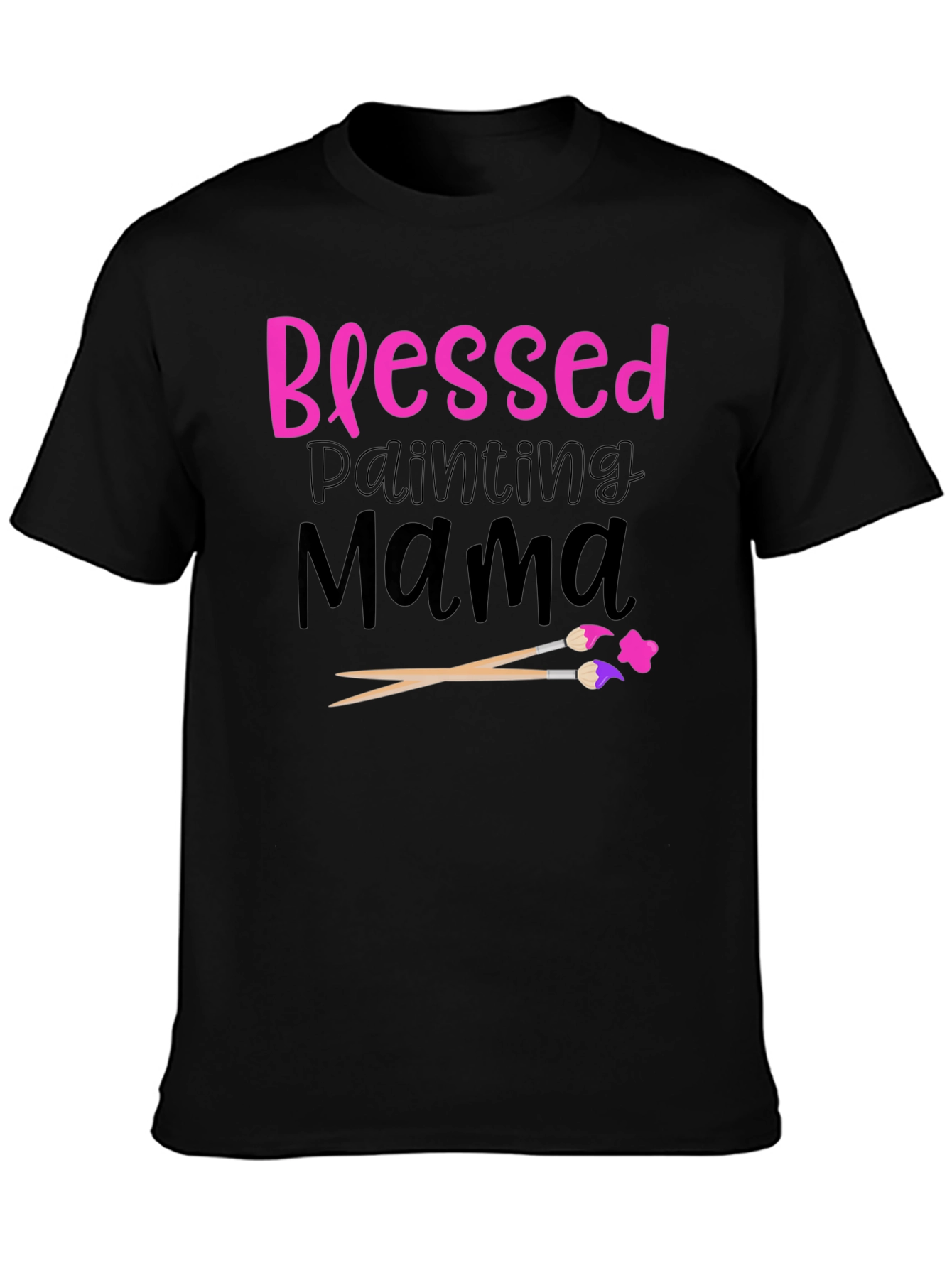 Blessed Painting Mama Black Graphic T-Shirt
